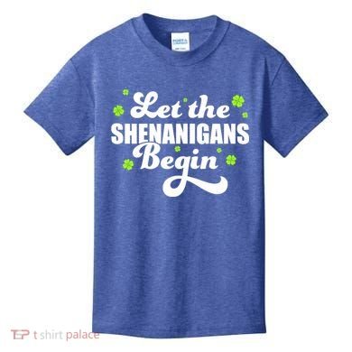 Womens St Patricks Day Let The Shenanigans Begin Shamrock Clover Kids T-Shirt