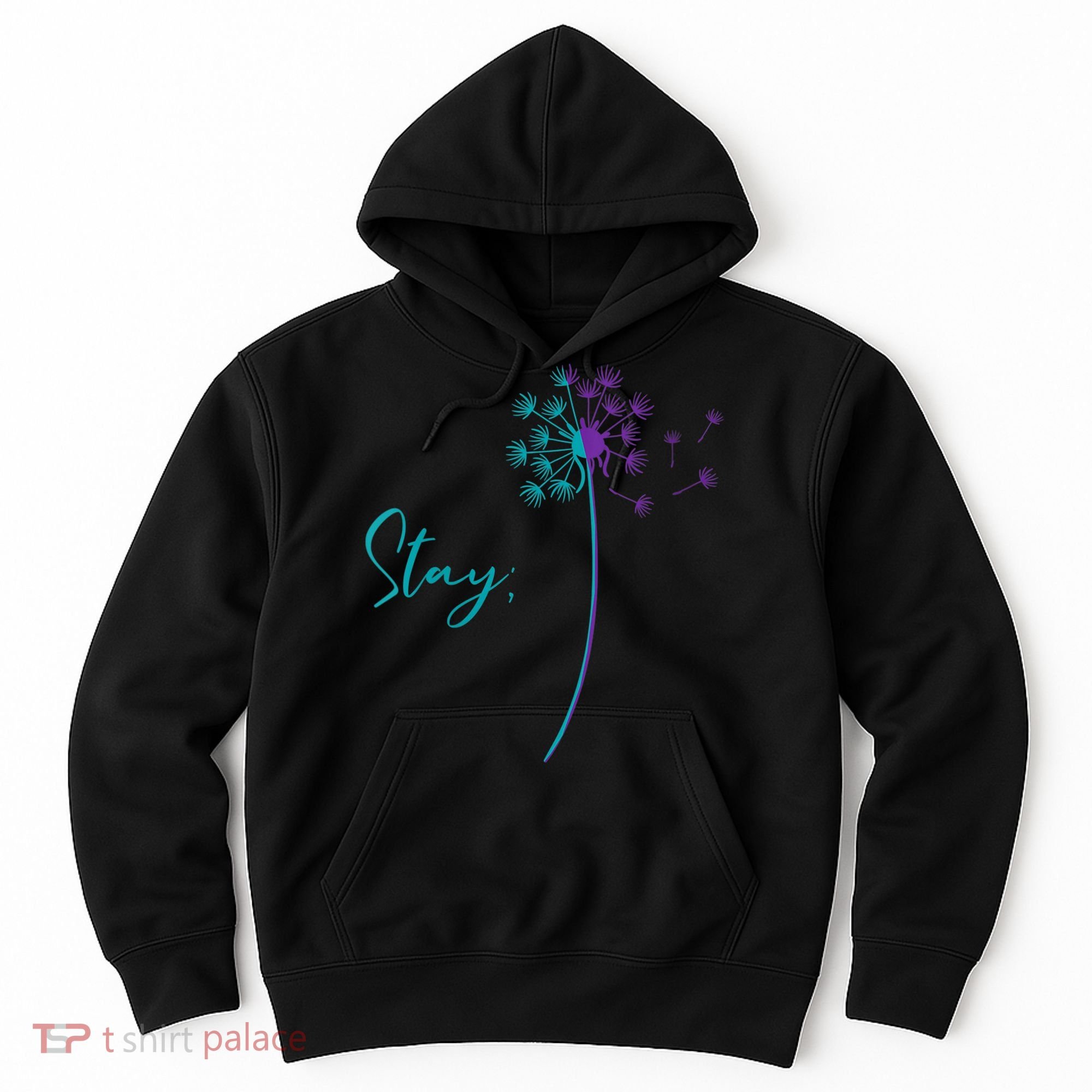 Wo Suicide Prevention Dandelion Teal and Purple Stay Semicolon Hoodie