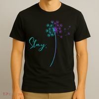 Wo Suicide Prevention Dandelion Teal and Purple Stay Semicolon T-Shirt thumb 3