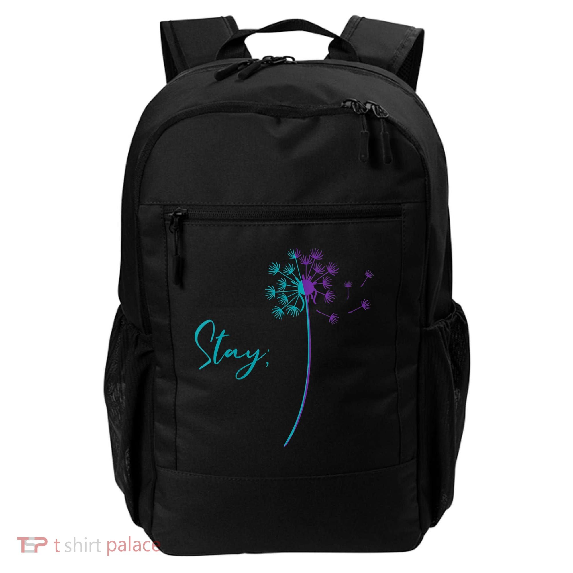 Wo Suicide Prevention Dandelion Teal and Purple Stay Semicolon Backpack
