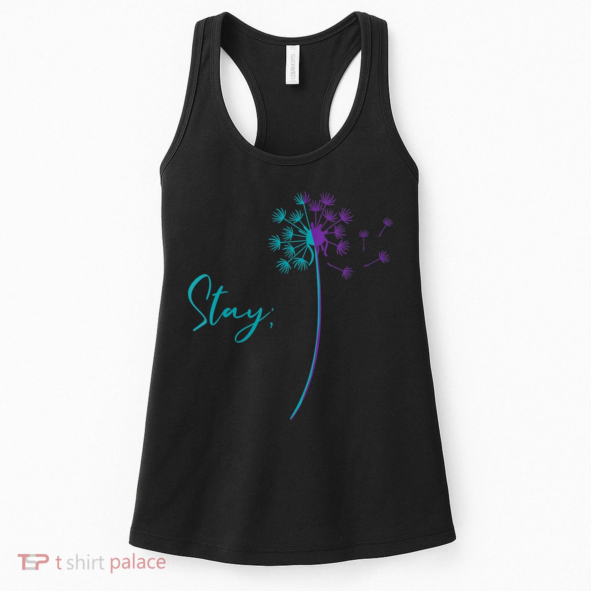 Wo Suicide Prevention Dandelion Teal and Purple Stay Semicolon Women's Tank Top