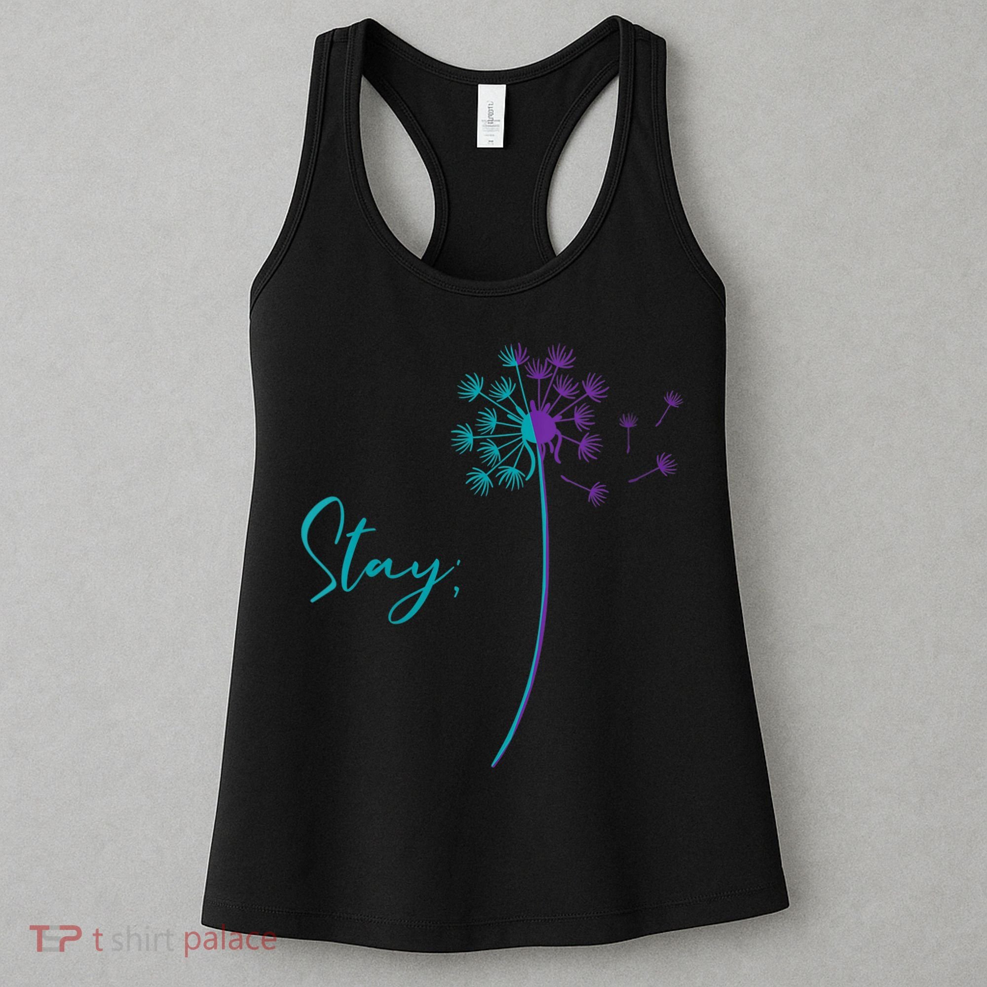 Wo Suicide Prevention Dandelion Teal and Purple Stay Semicolon Women's Tank Top