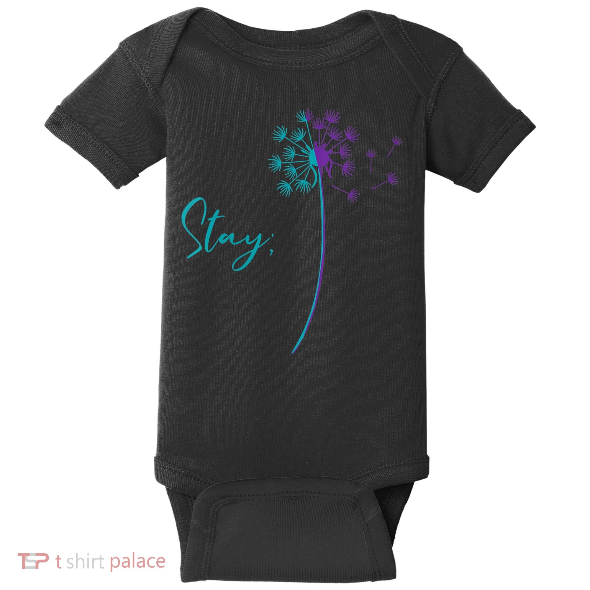 Wo Suicide Prevention Dandelion Teal and Purple Stay Semicolon Baby Bodysuit