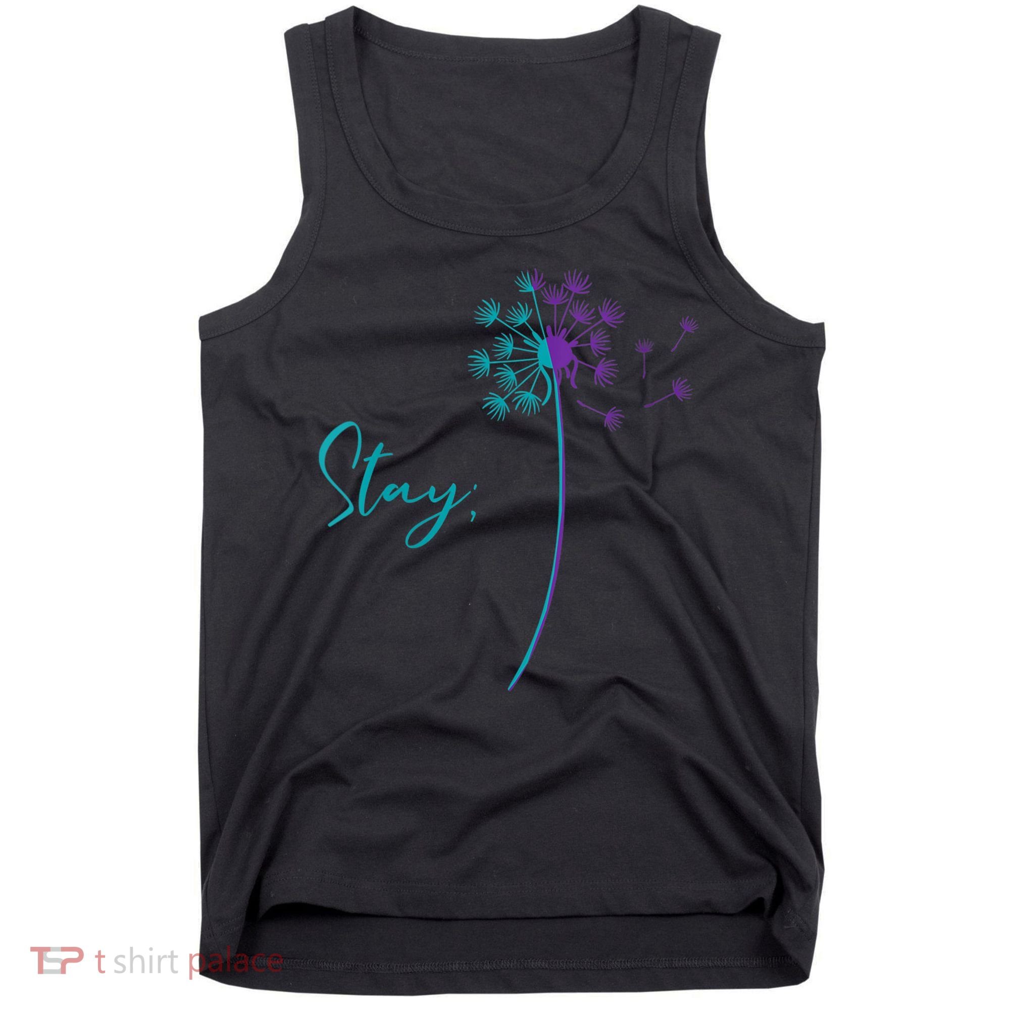 Wo Suicide Prevention Dandelion Teal and Purple Stay Semicolon Tank Top