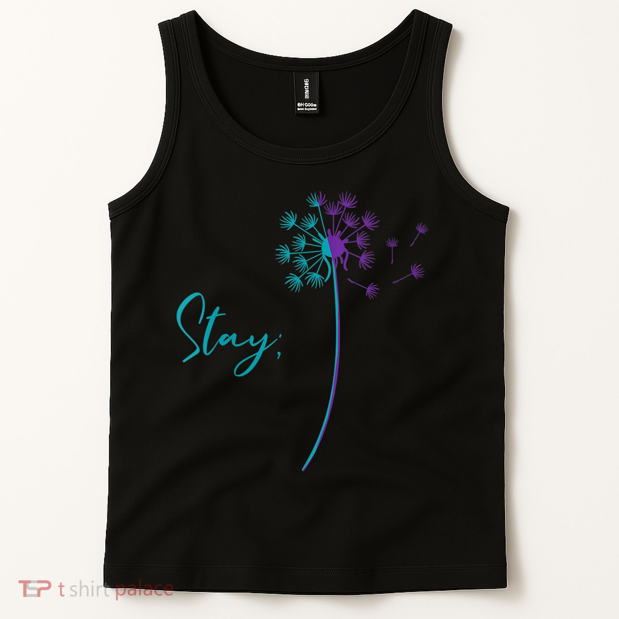 Wo Suicide Prevention Dandelion Teal and Purple Stay Semicolon Tank Top