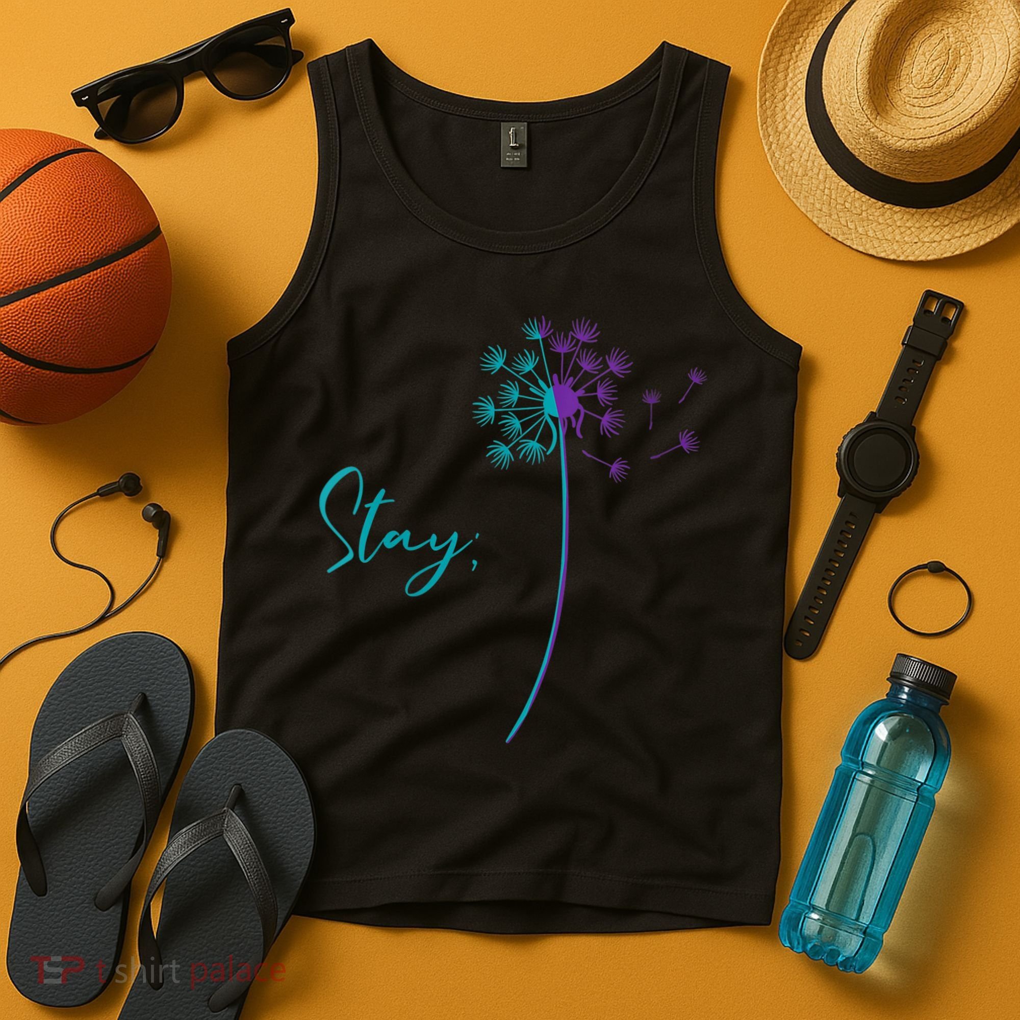 Wo Suicide Prevention Dandelion Teal and Purple Stay Semicolon Tank Top