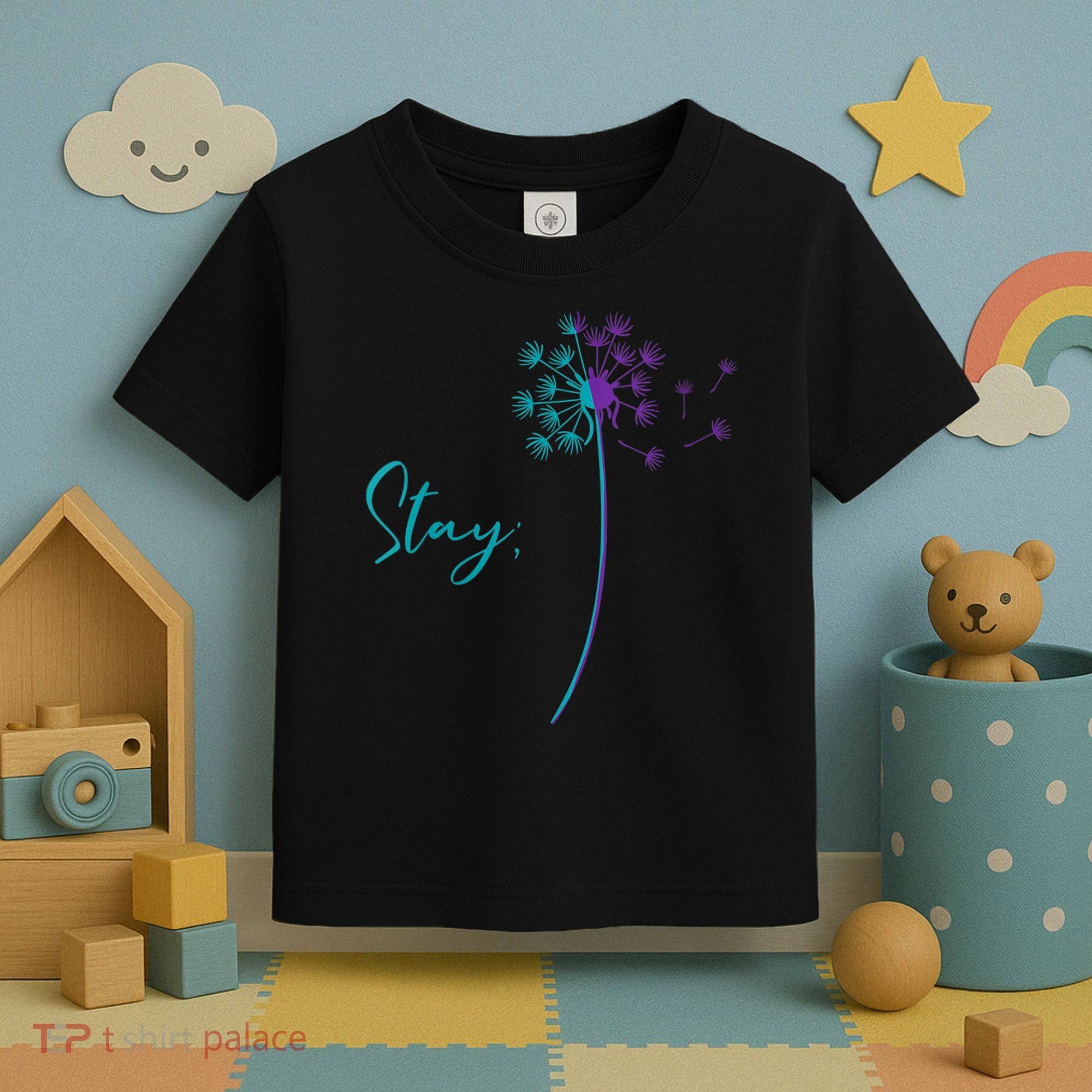 Wo Suicide Prevention Dandelion Teal and Purple Stay Semicolon Toddler T-Shirt
