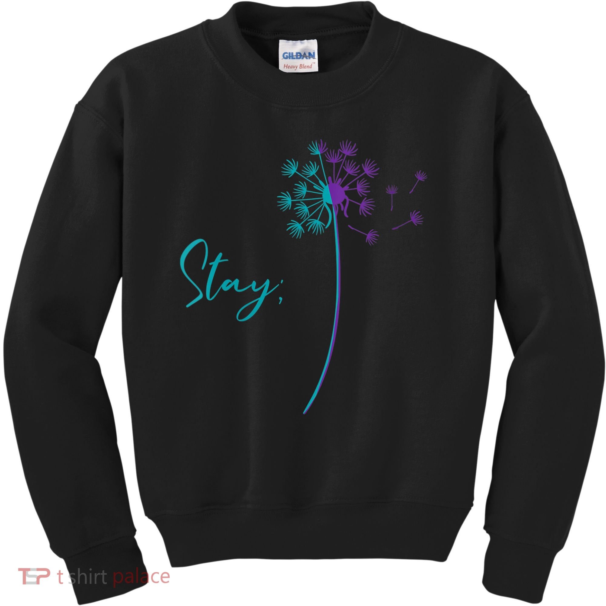 Wo Suicide Prevention Dandelion Teal and Purple Stay Semicolon Kids Sweatshirt