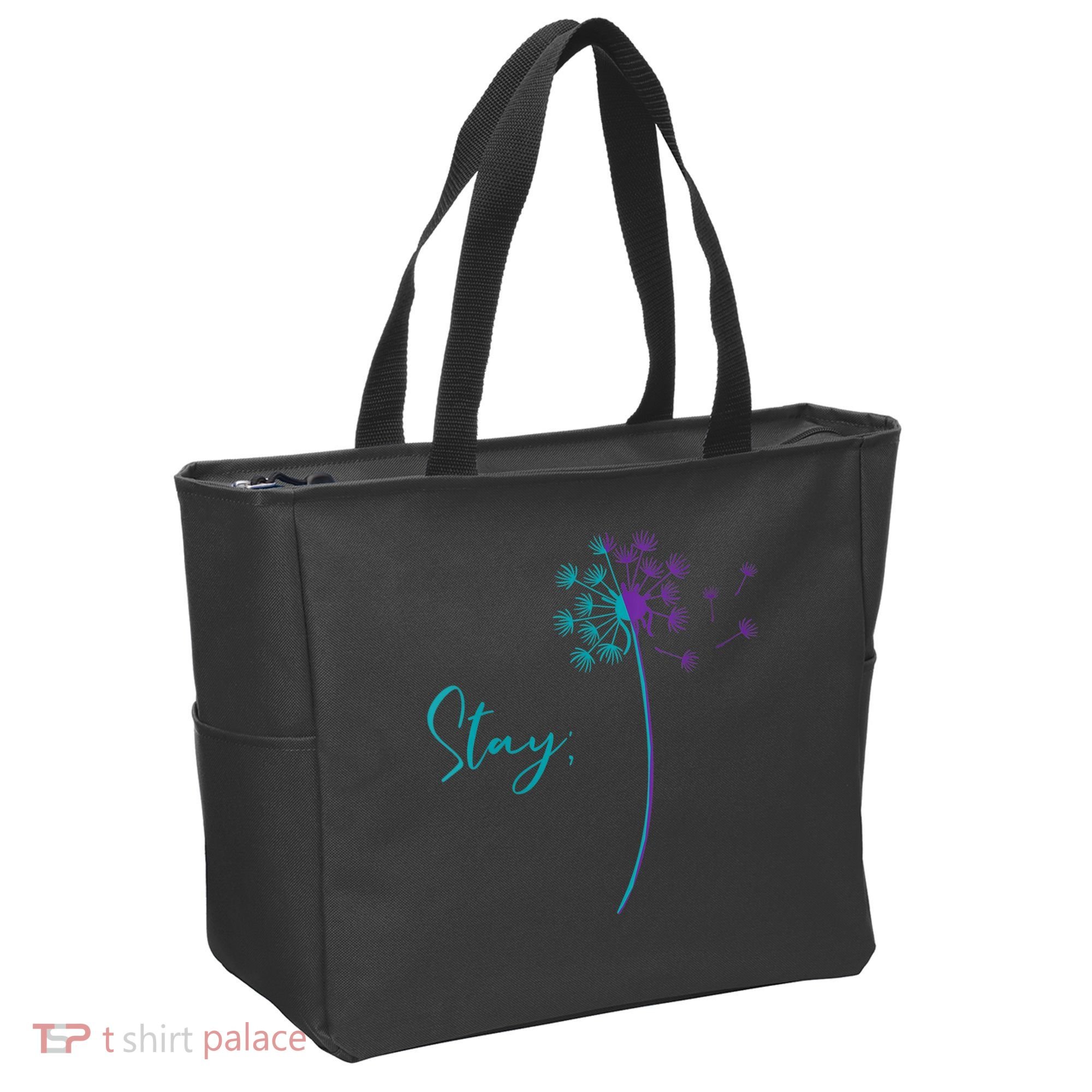 Wo Suicide Prevention Dandelion Teal and Purple Stay Semicolon Tote Bag