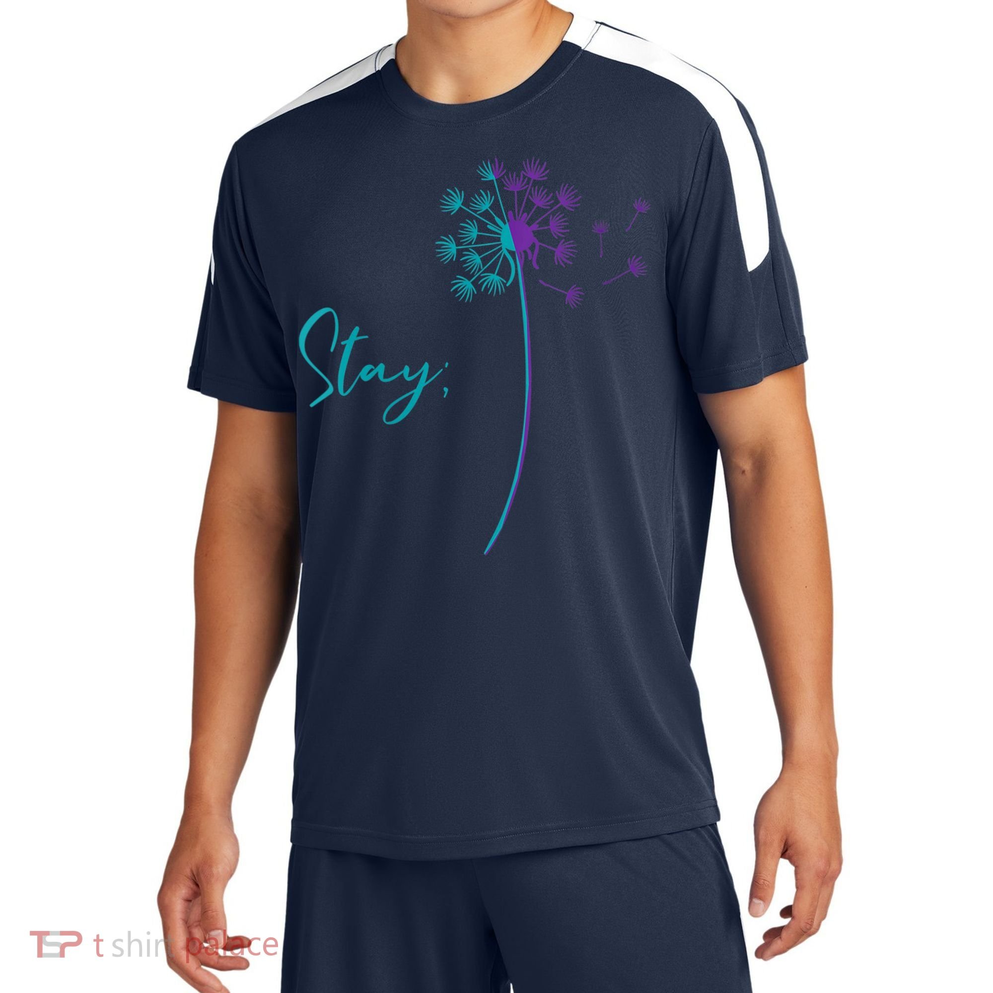 Wo Suicide Prevention Dandelion Teal and Purple Stay Semicolon Sport-Tek Competitor United Soccer Jersey
