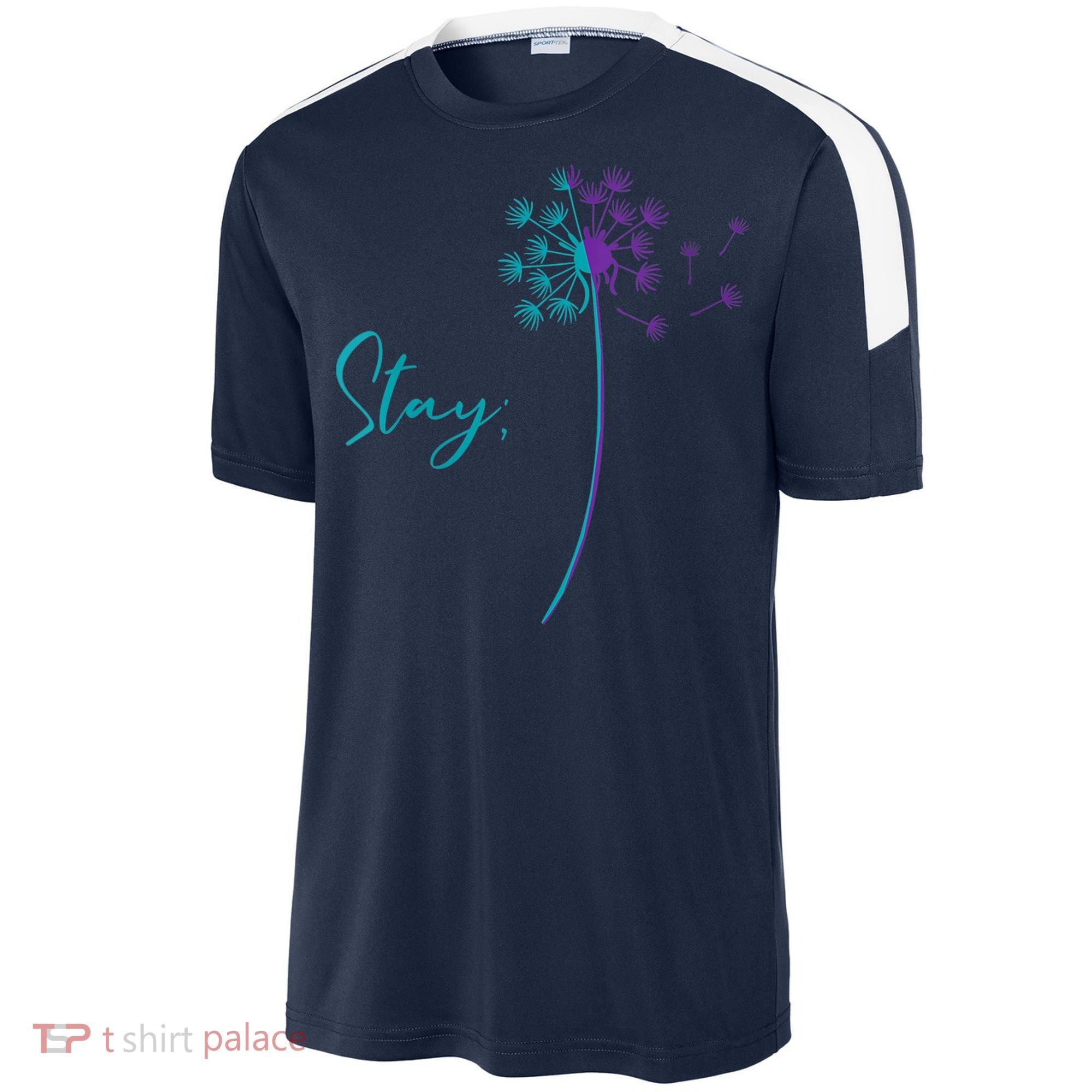Wo Suicide Prevention Dandelion Teal and Purple Stay Semicolon Sport-Tek Competitor United Soccer Jersey