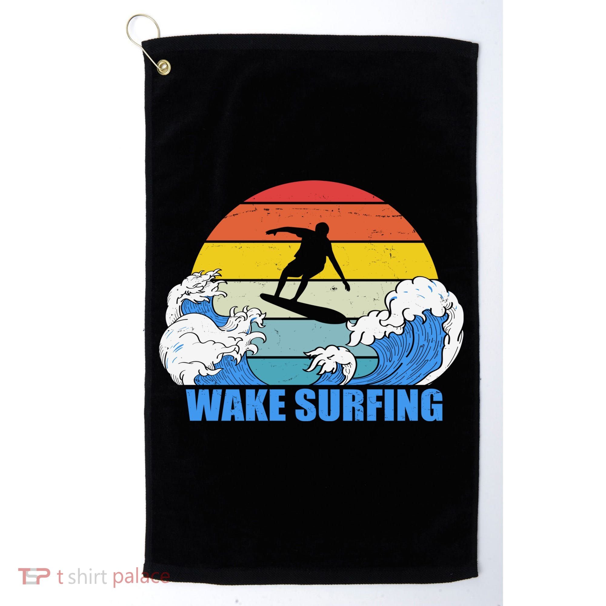 Wake Surfing Retro Sunset Golf Towel