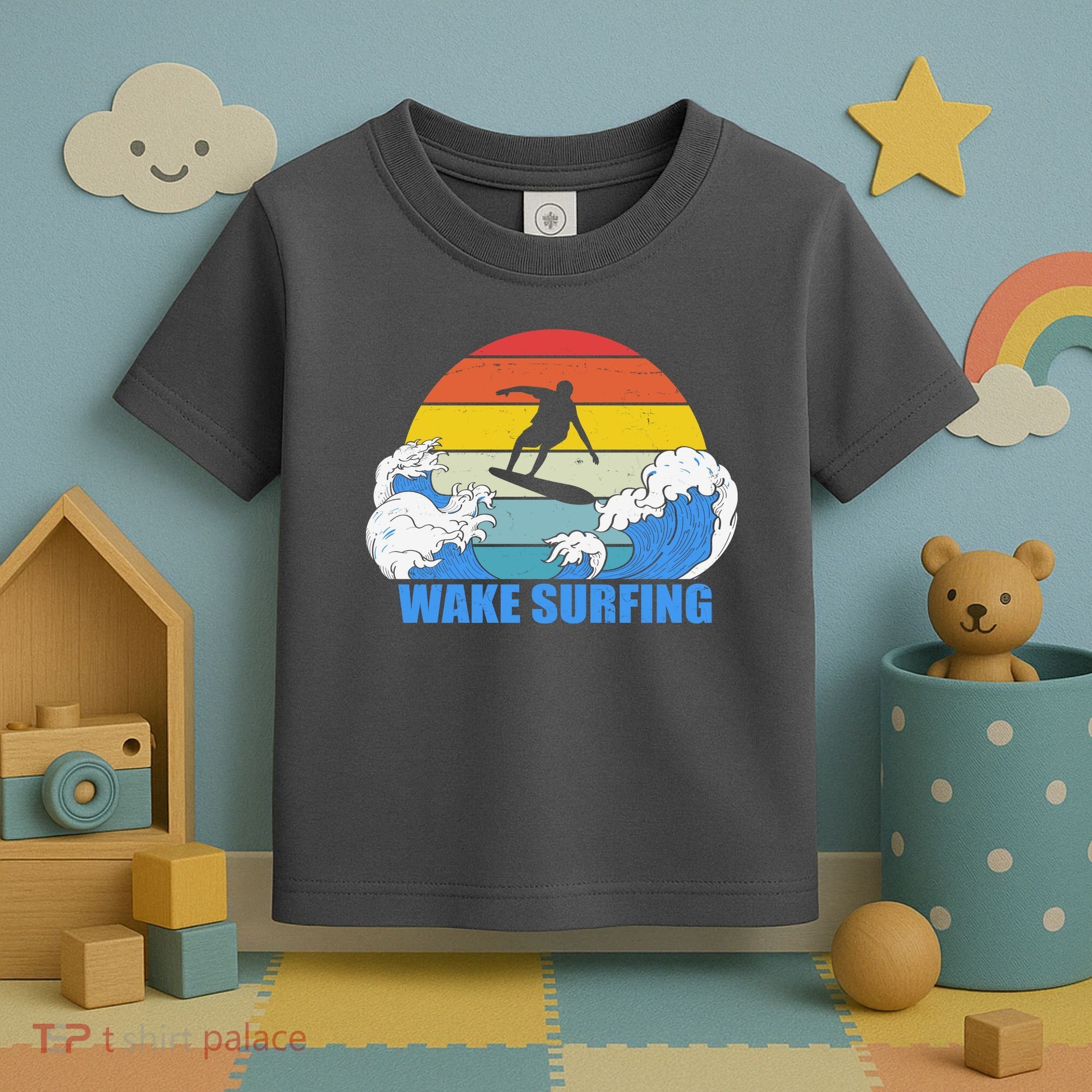 Wake Surfing Retro Sunset Toddler T-Shirt