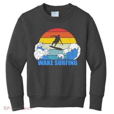 Wake Surfing Retro Sunset Kids Sweatshirt