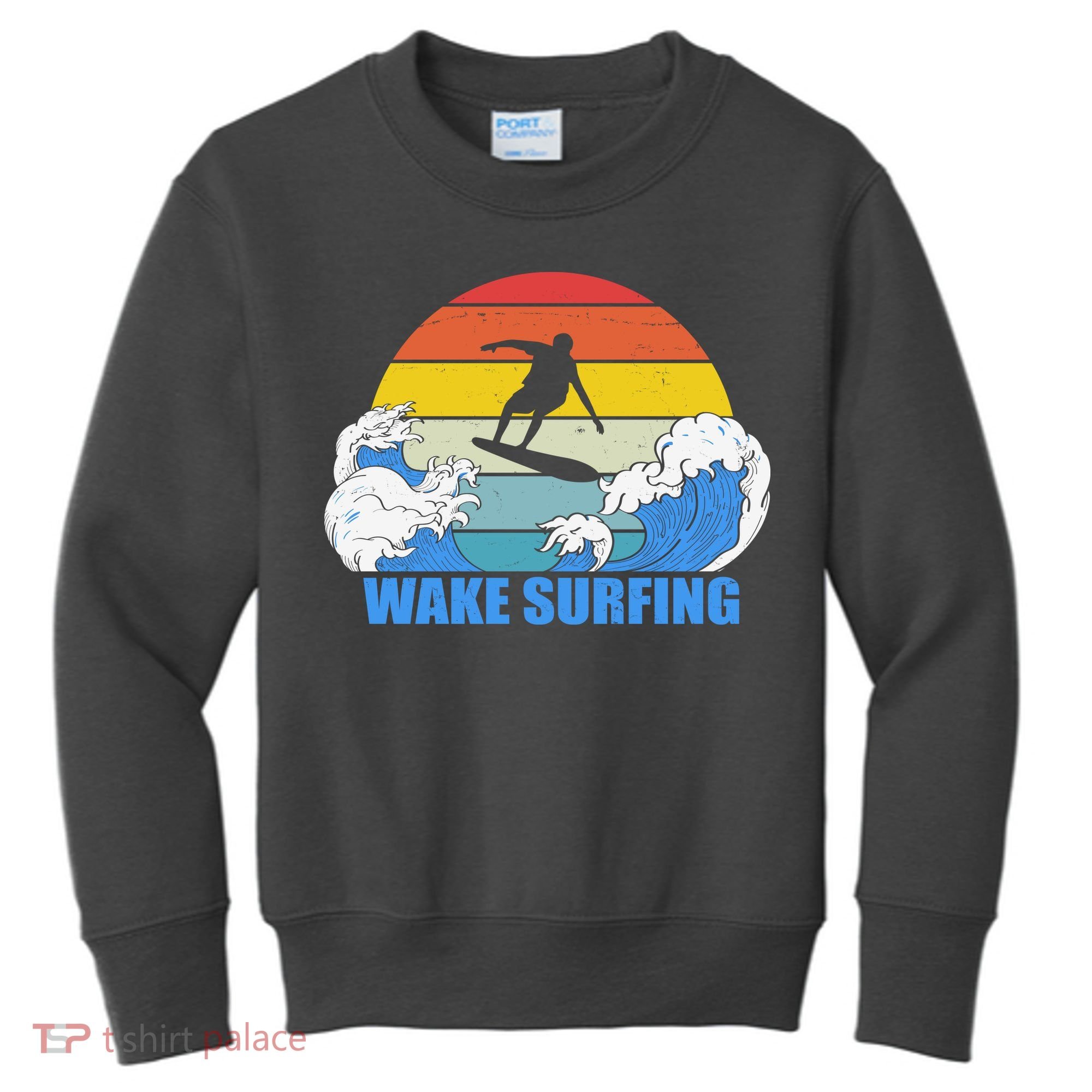 Wake Surfing Retro Sunset Kids Sweatshirt