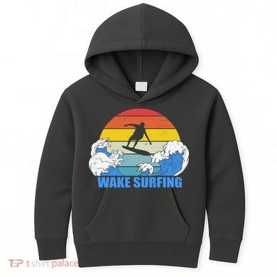 Wake Surfing Retro Sunset Kids Hoodie