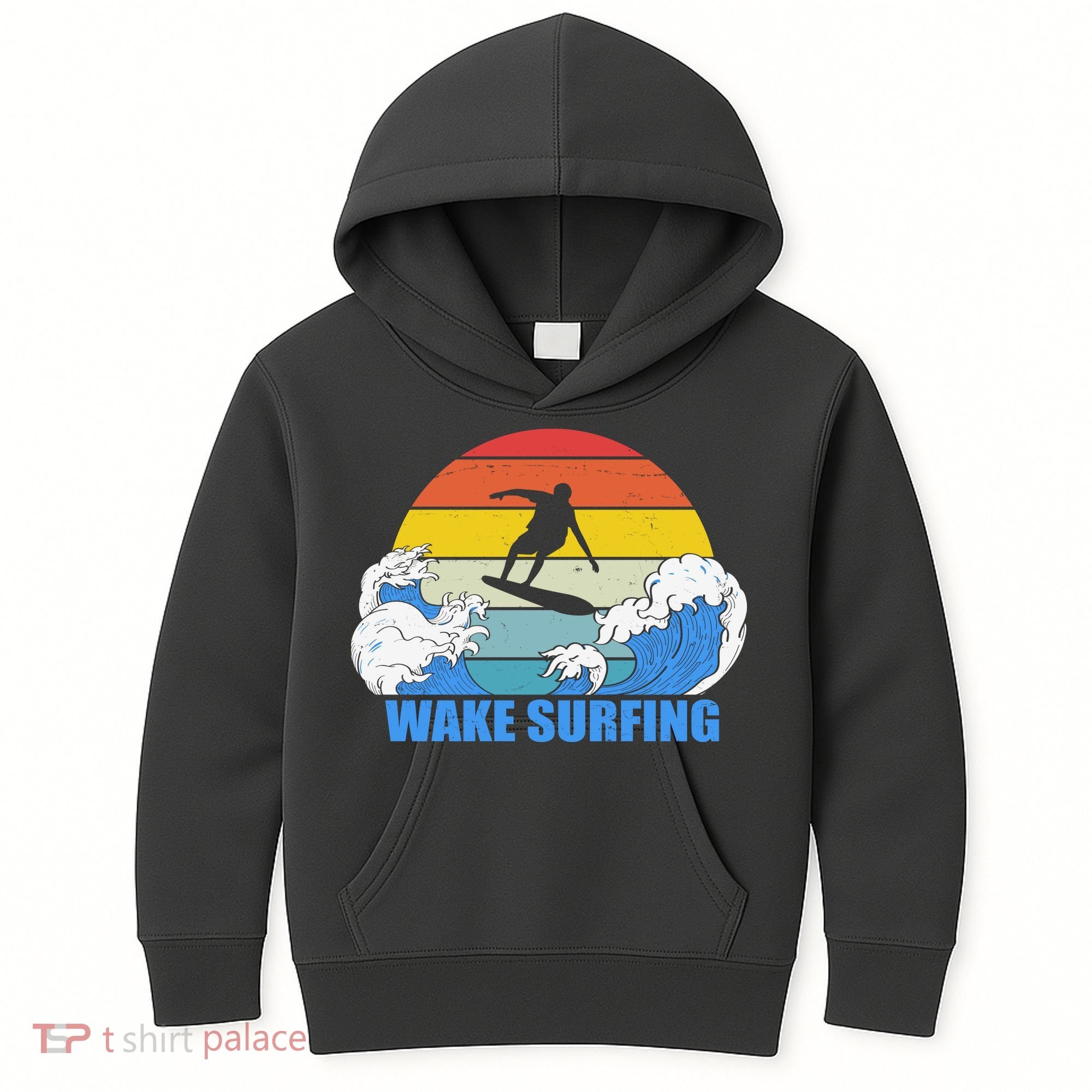 Wake Surfing Retro Sunset Kids Hoodie