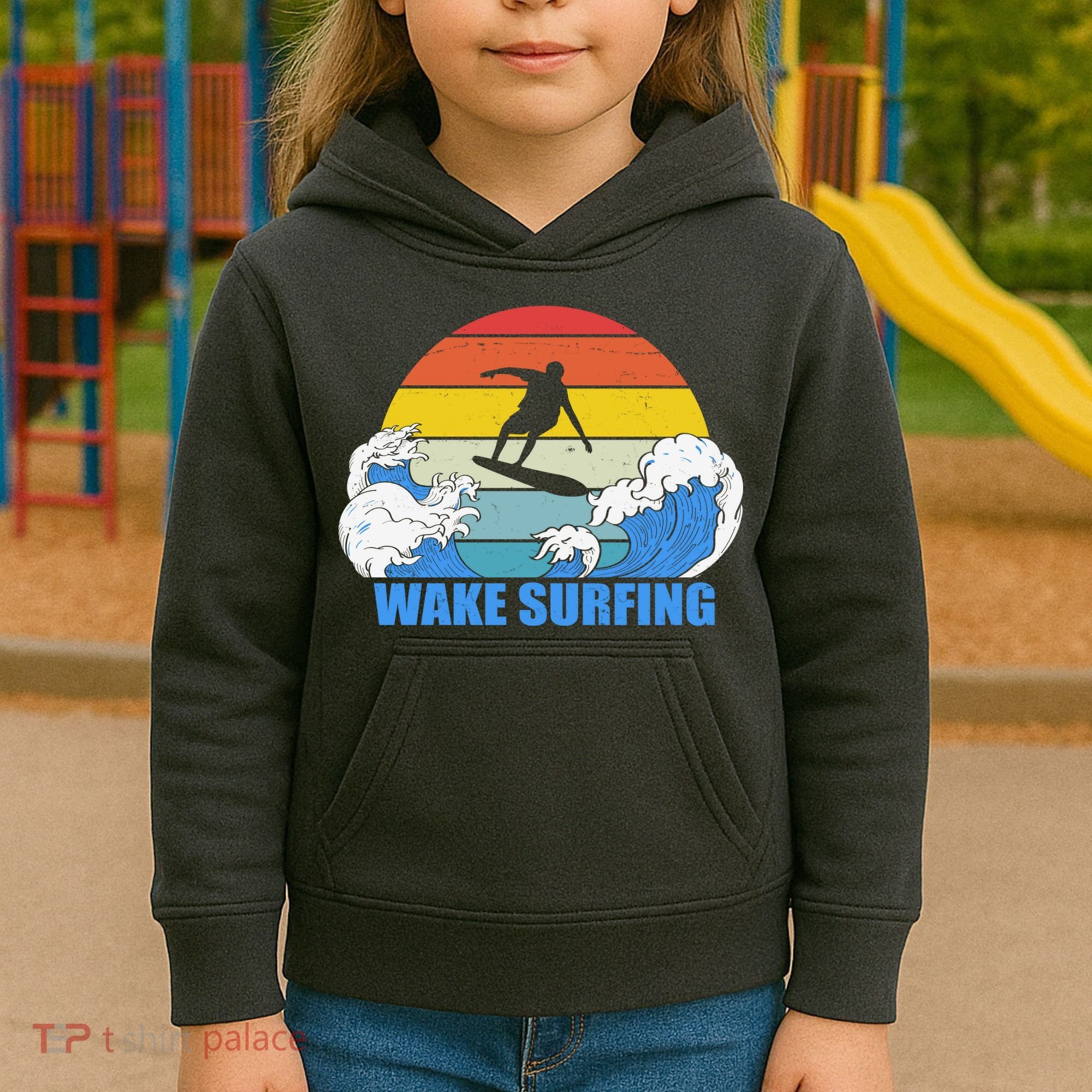 Wake Surfing Retro Sunset Kids Hoodie
