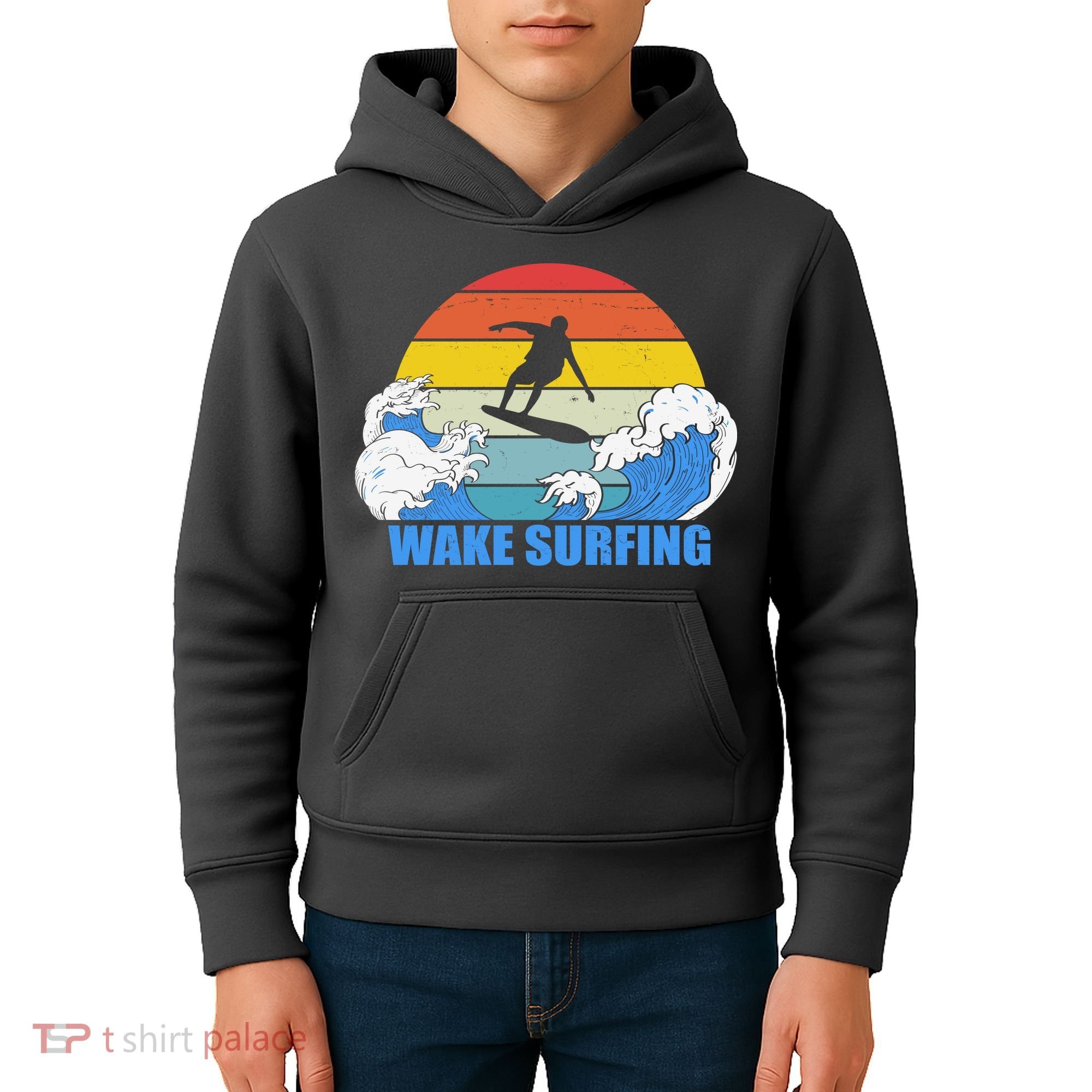Wake Surfing Retro Sunset Kids Hoodie