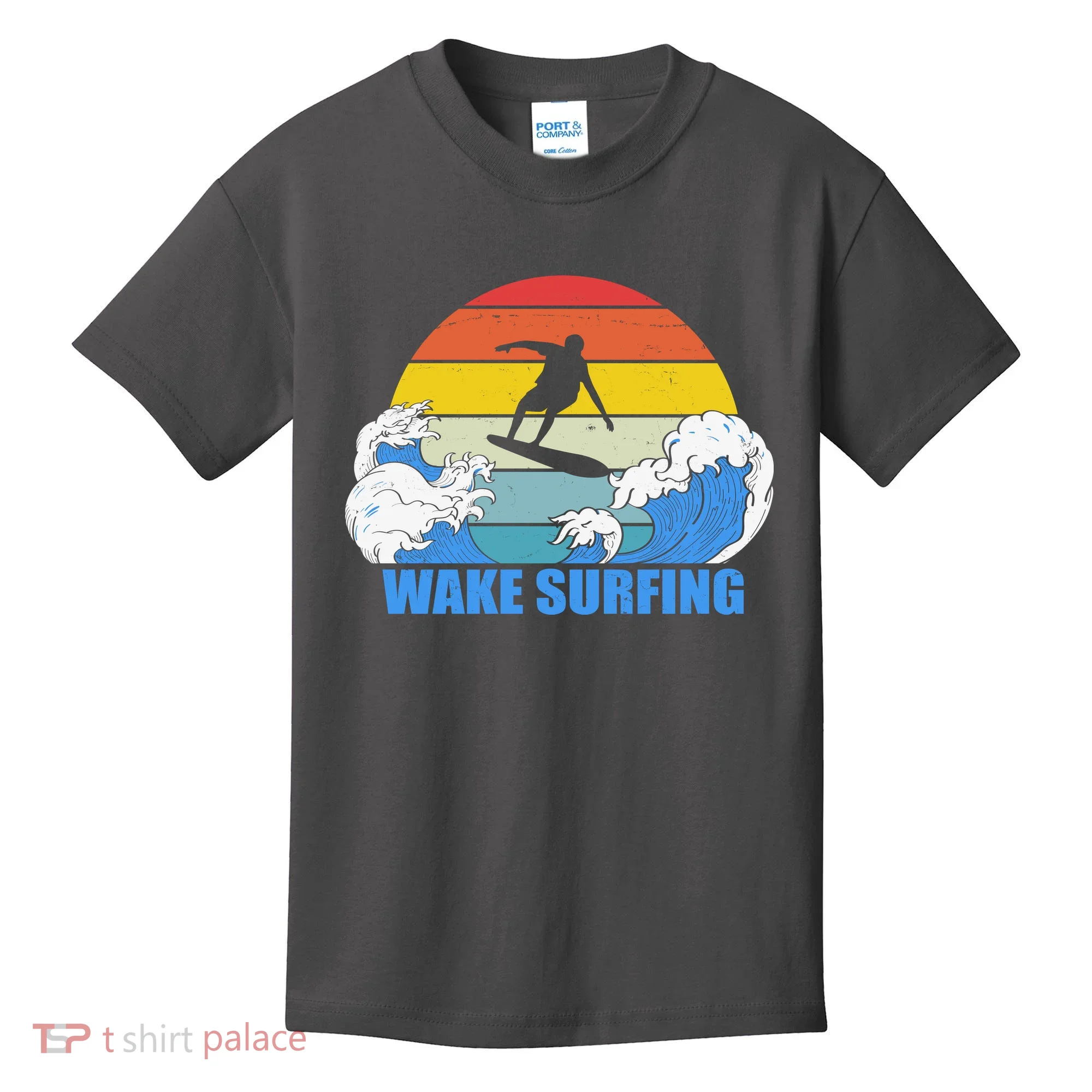 Wake Surfing Retro Sunset Kids T-Shirt
