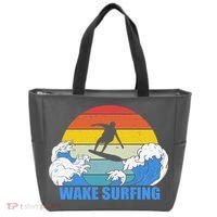 Wake Surfing Retro Sunset Tote Bag thumb 0