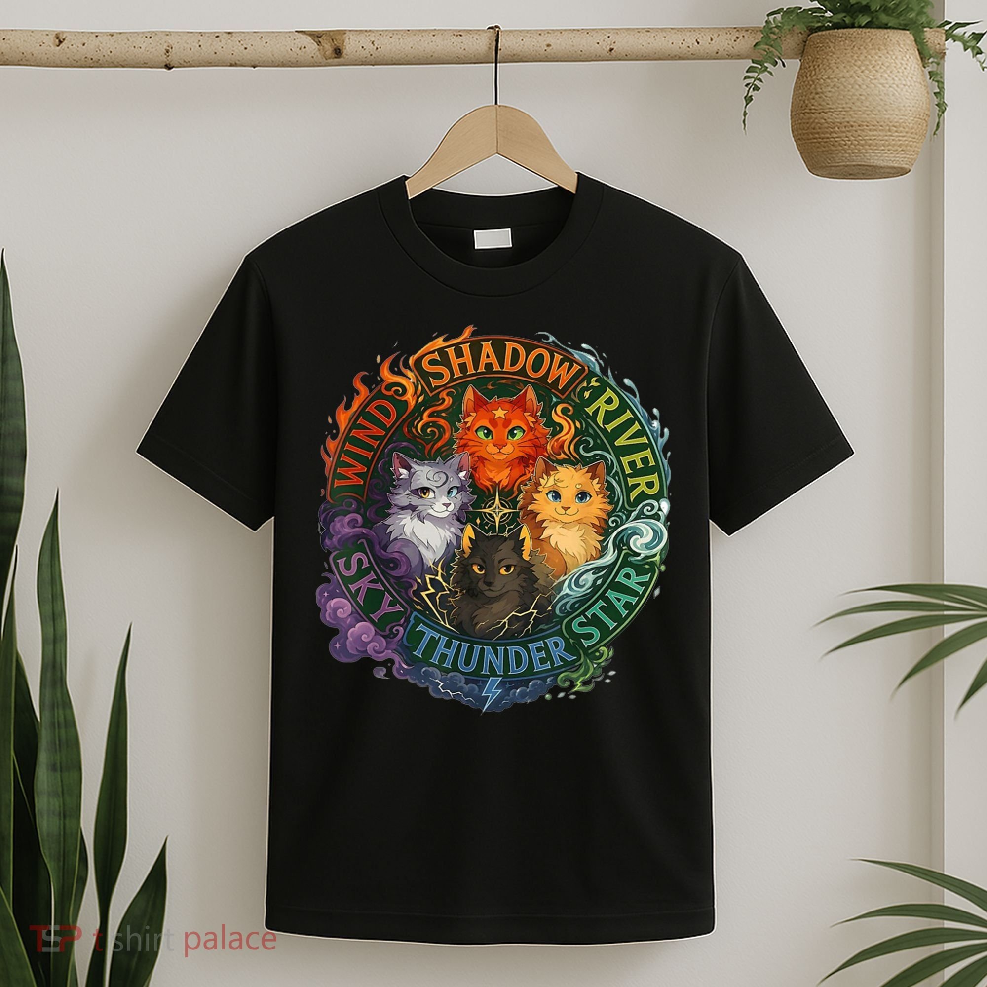 Wind Shadow River Star Thunder Sky Cat Feline Fire T-Shirt