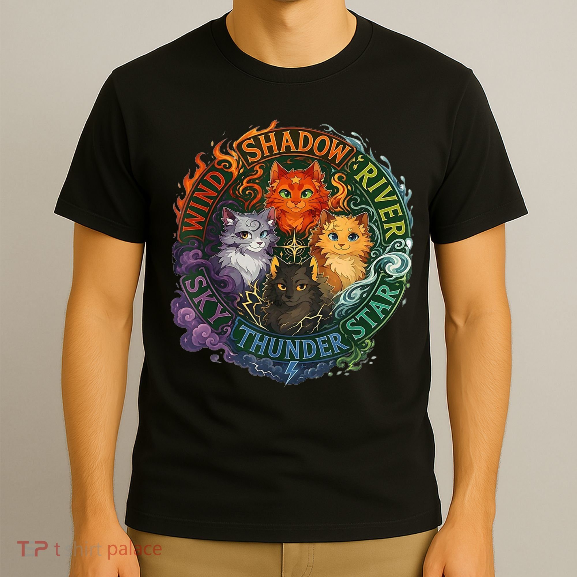 Wind Shadow River Star Thunder Sky Cat Feline Fire T-Shirt