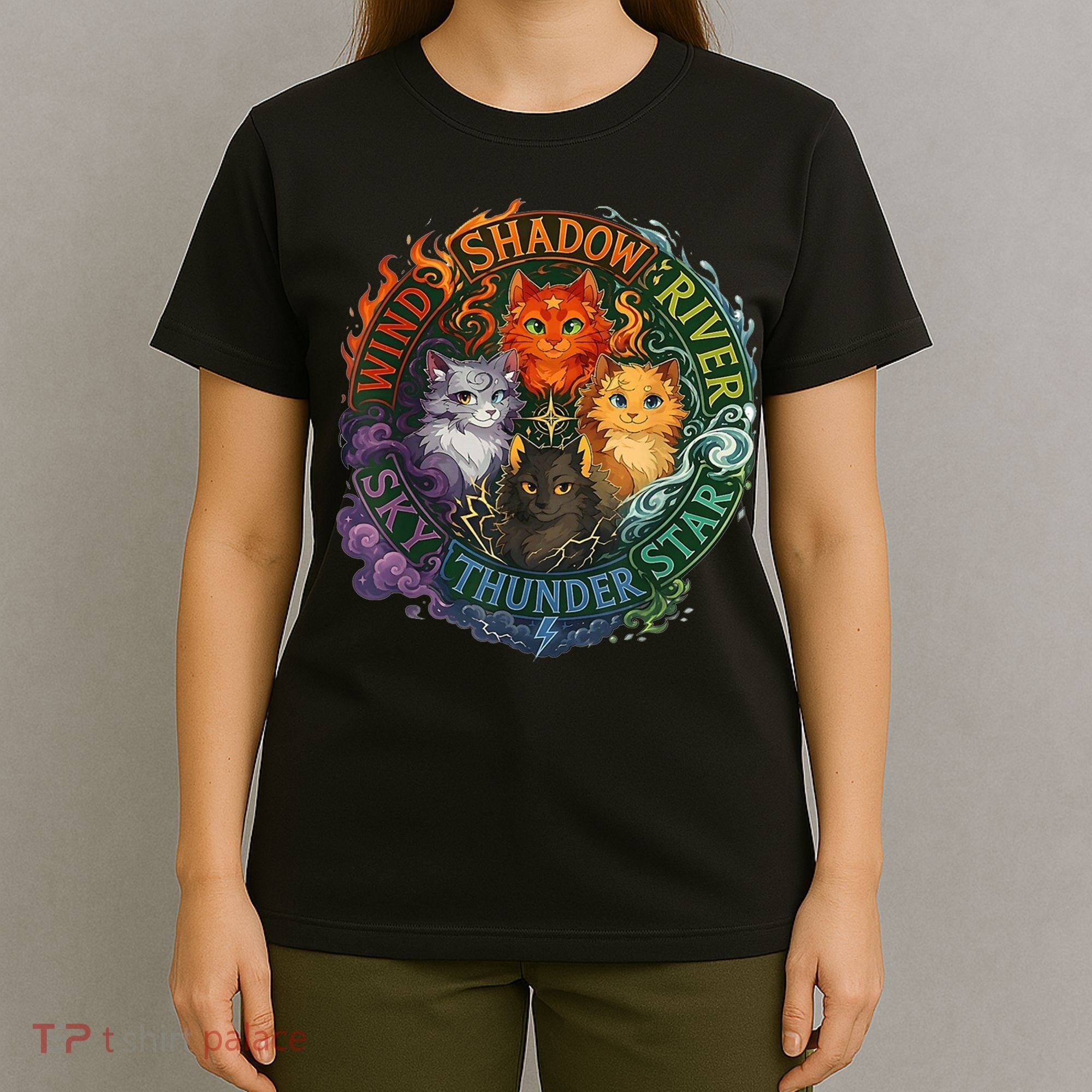 Wind Shadow River Star Thunder Sky Cat Feline Fire T-Shirt