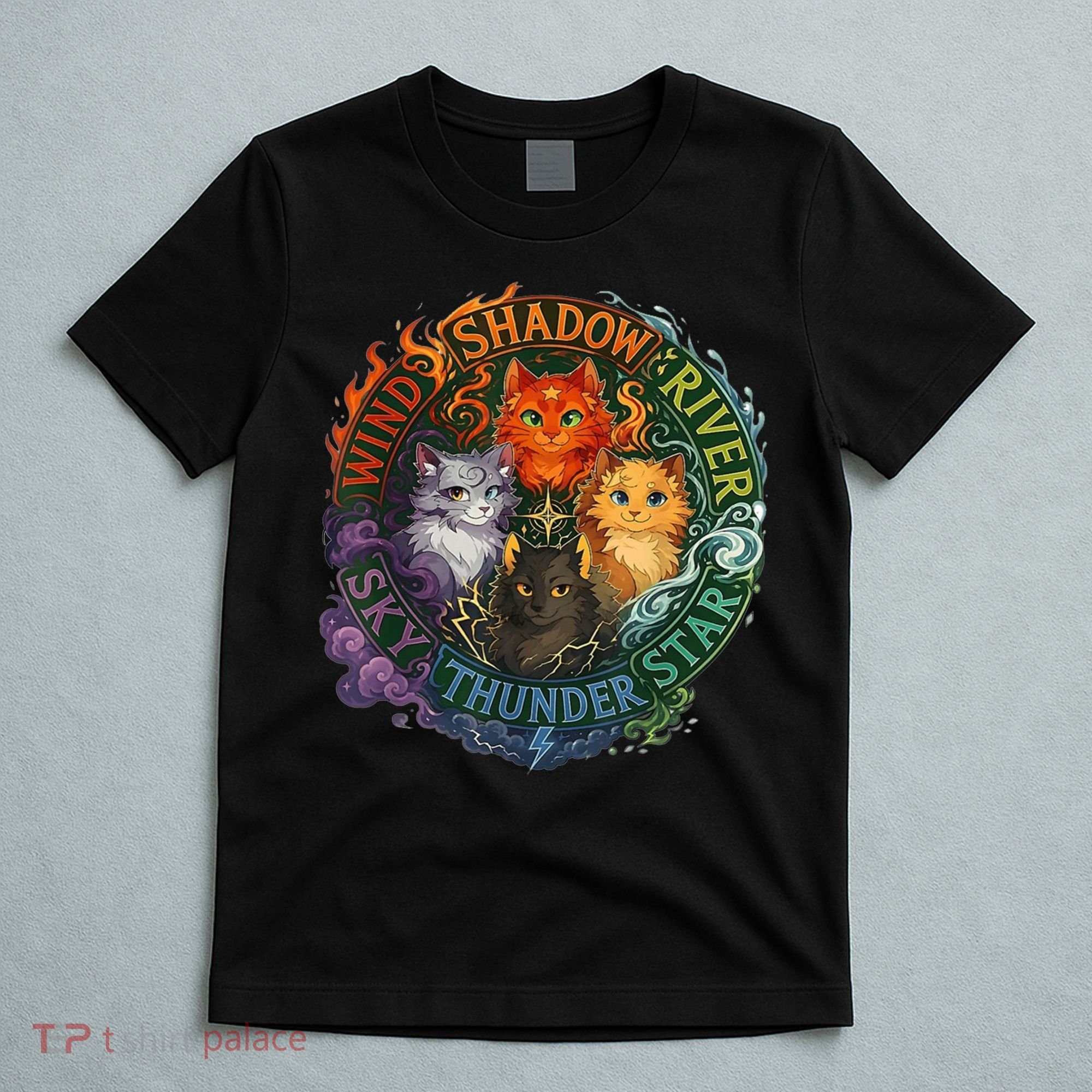 Wind Shadow River Star Thunder Sky Cat Feline Fire T-Shirt