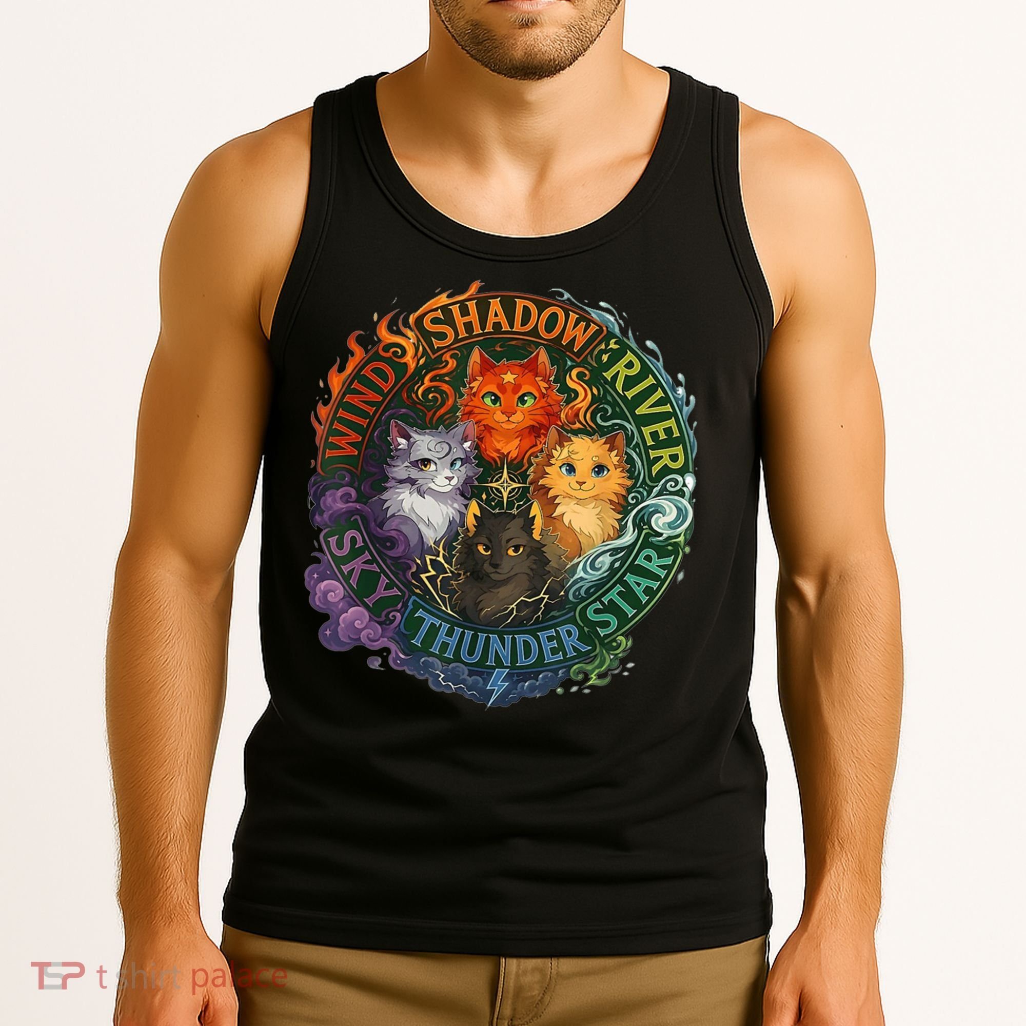 Wind Shadow River Star Thunder Sky Cat Feline Fire Tank Top