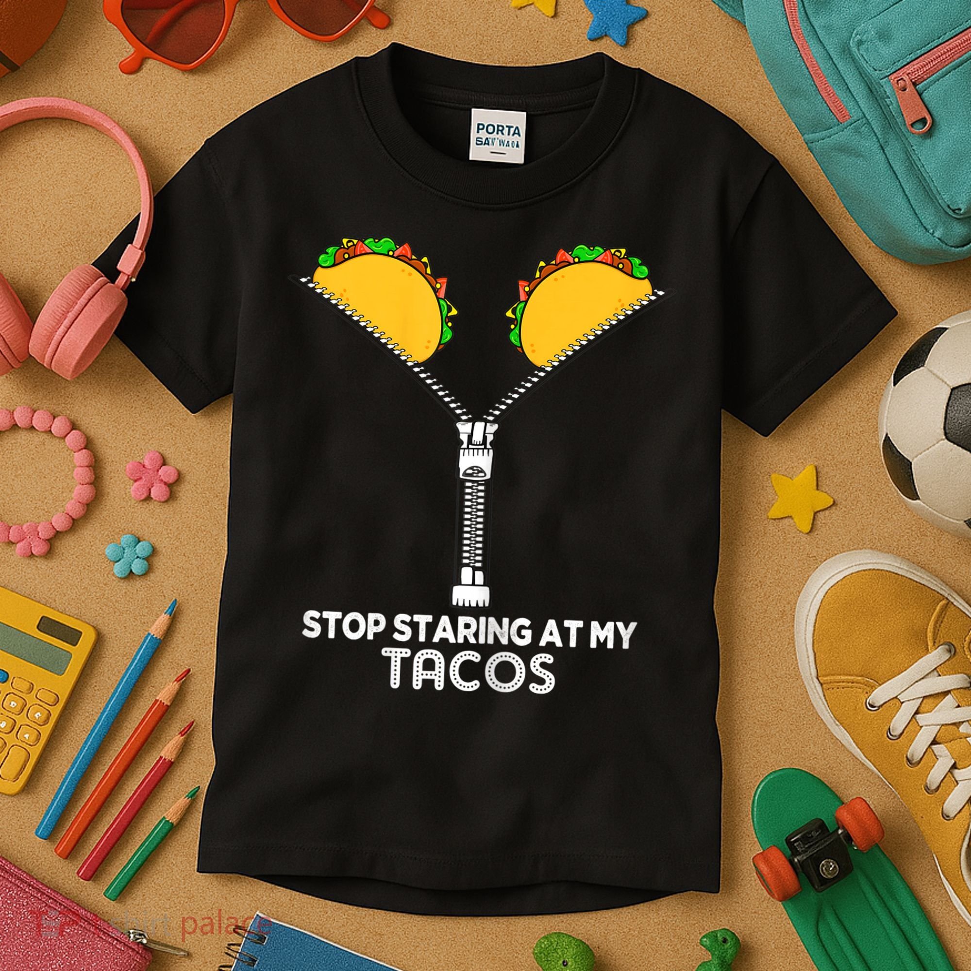 Wo Stop Staring At My Tacos Mexican Cinco De Mayo Kids T-Shirt