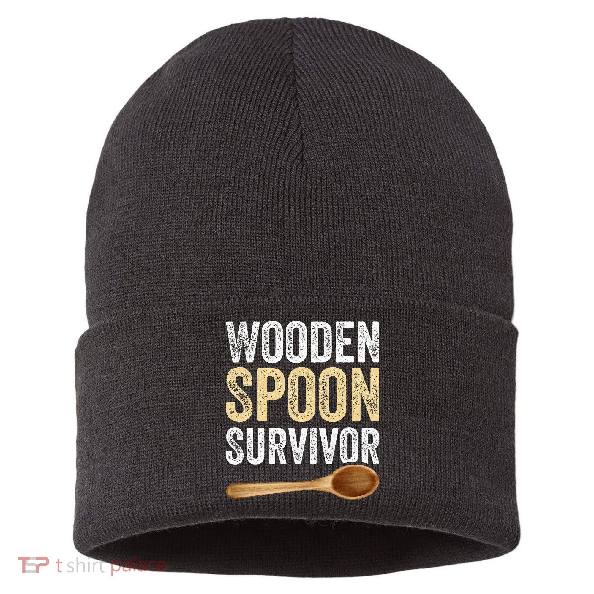 Wooden Spoon Survivor Funny Wooden Spoon Survivor Meme Sustainable Knit Beanie