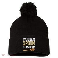 Wooden Spoon Survivor Funny Wooden Spoon Survivor Meme Pom Pom 12in Knit Beanie thumb 0