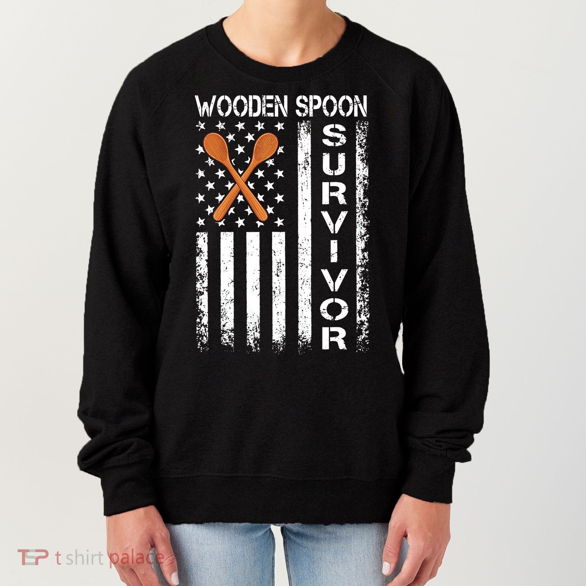 Wooden Spoon Survivor Humor Expression Funny Us Flag Women's Sweatshirt