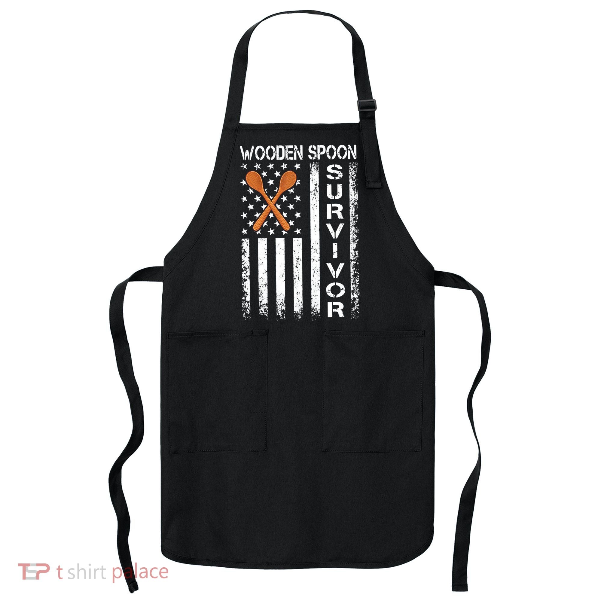 Wooden Spoon Survivor Humor Expression Funny Us Flag Apron