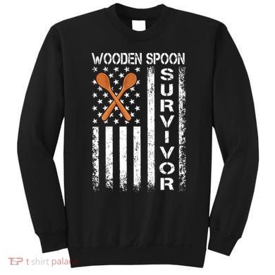 Wooden Spoon Survivor Humor Expression Funny Us Flag Sweatshirt