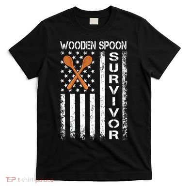 Wooden Spoon Survivor Humor Expression Funny Us Flag T-Shirt