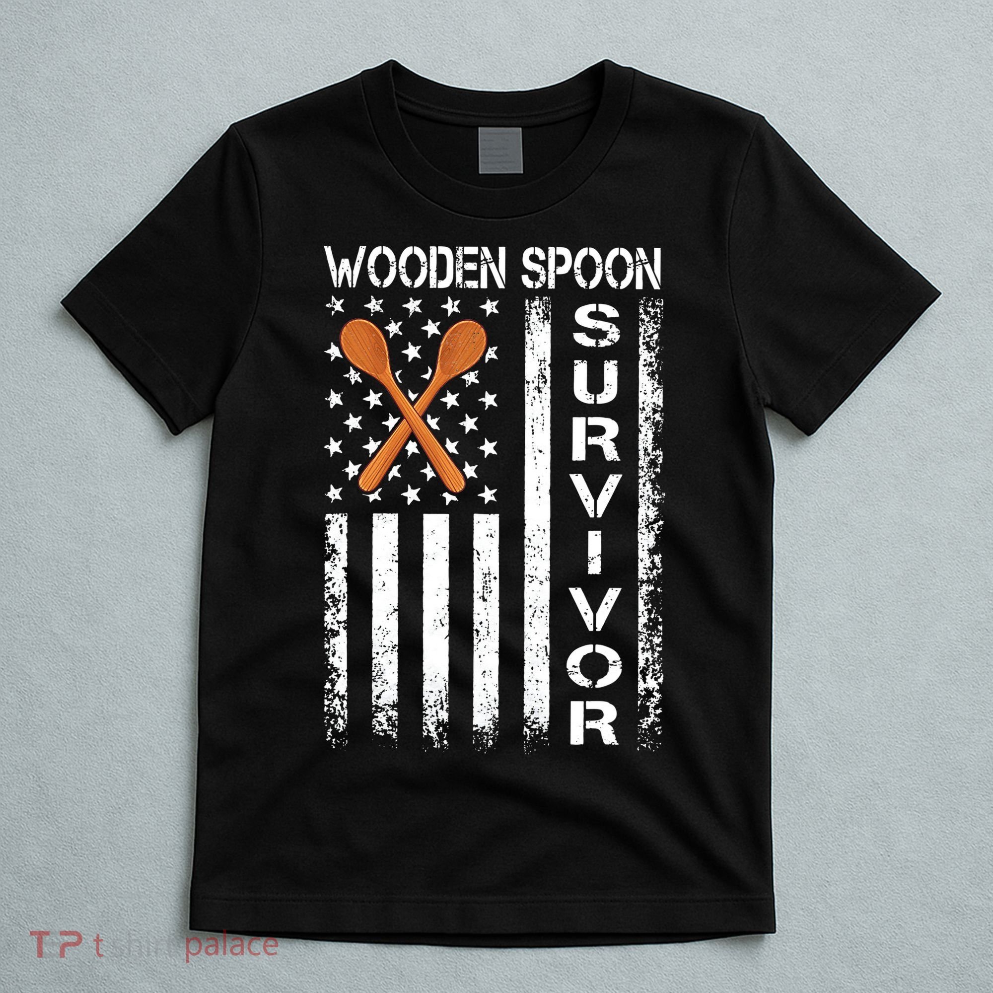 Wooden Spoon Survivor Humor Expression Funny Us Flag T-Shirt