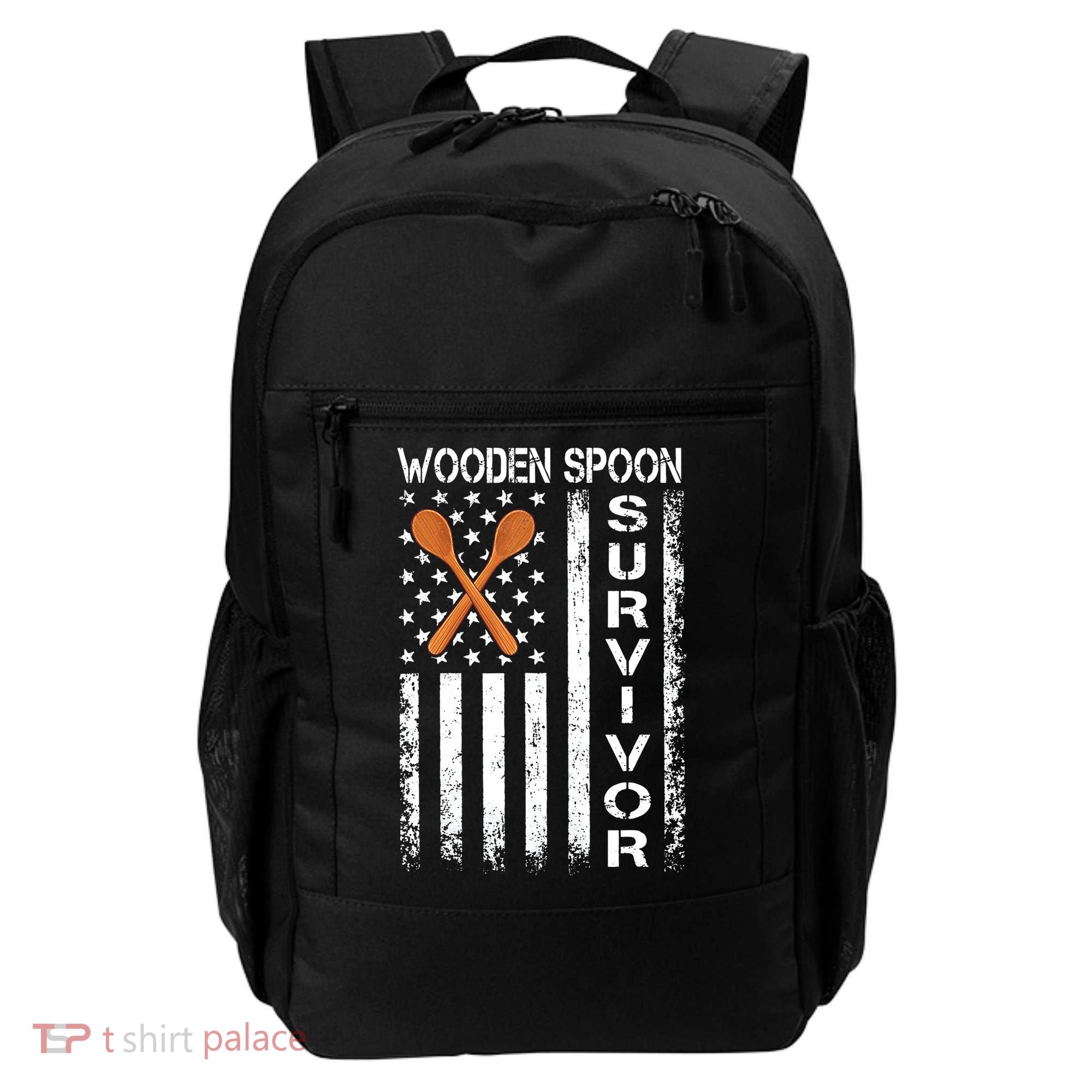Wooden Spoon Survivor Humor Expression Funny Us Flag Backpack