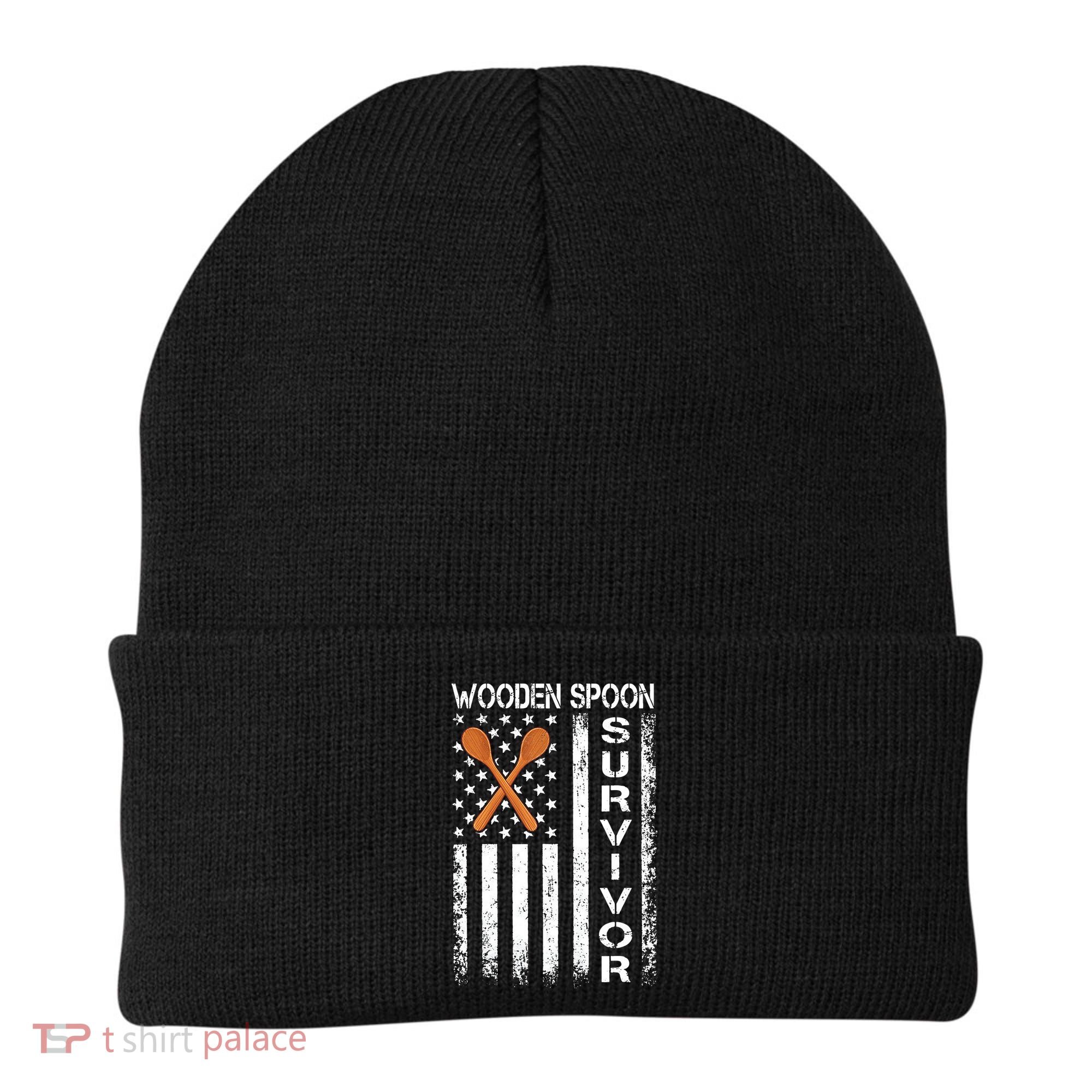 Wooden Spoon Survivor Humor Expression Funny Us Flag Beanie