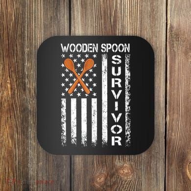 Wooden Spoon Survivor Humor Expression Funny Us Flag Coaster