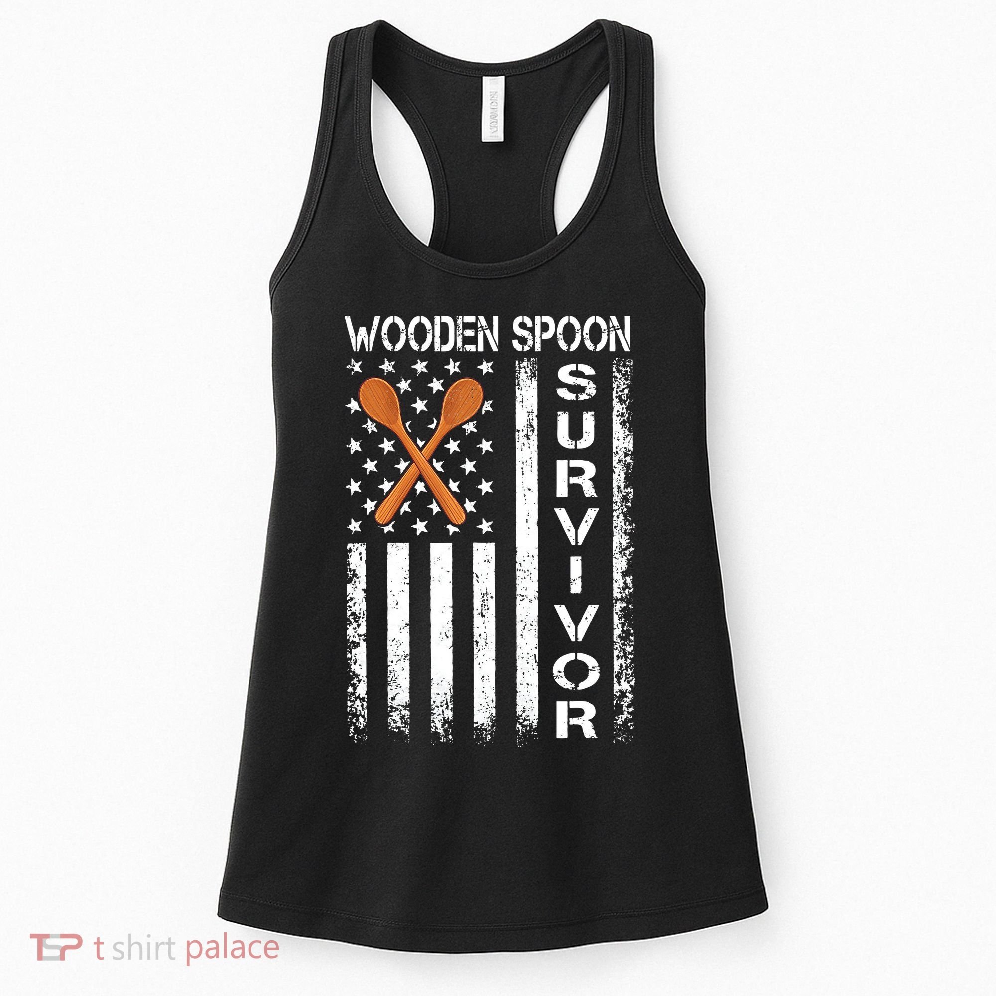 Wooden Spoon Survivor Humor Expression Funny Us Flag Women's Tank Top