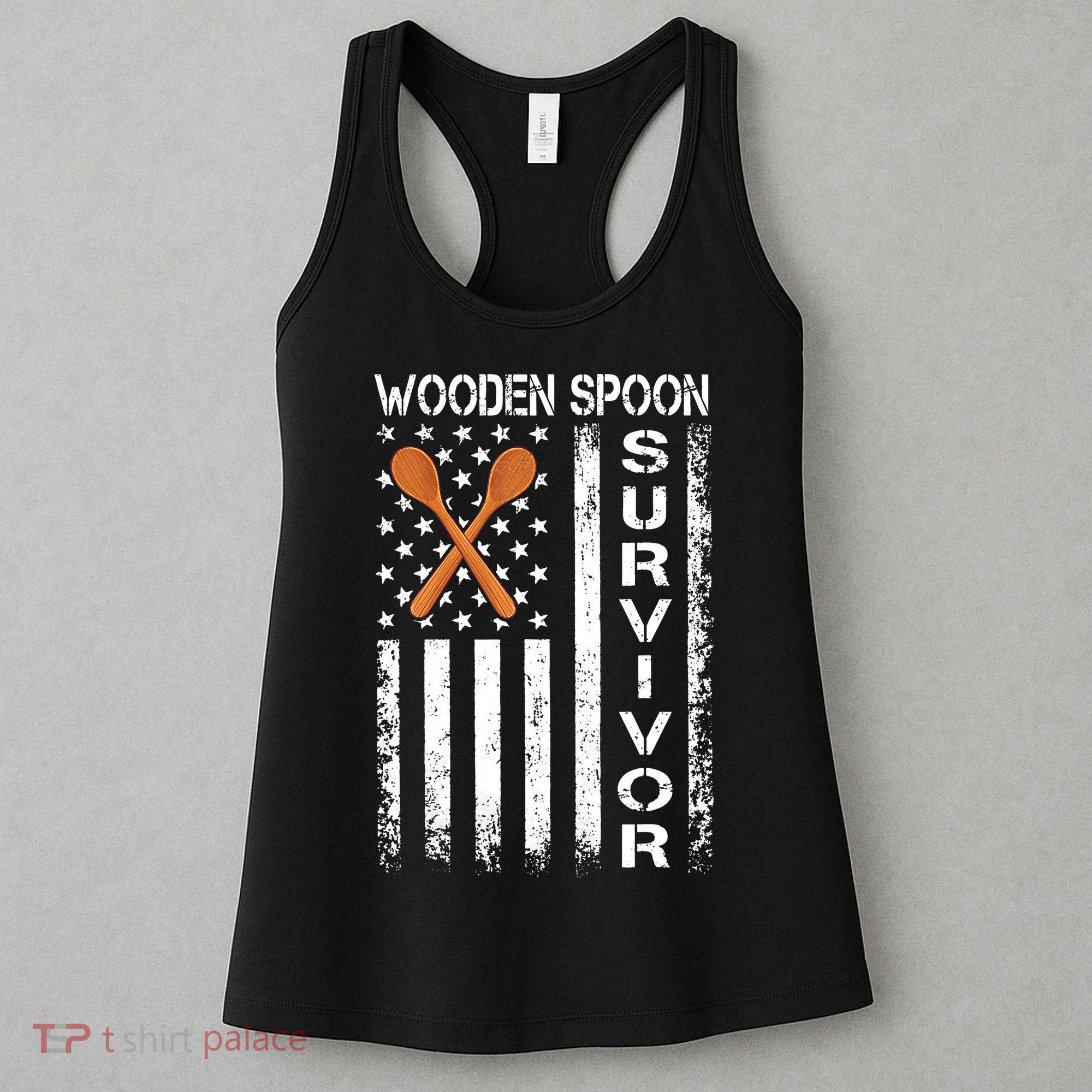 Wooden Spoon Survivor Humor Expression Funny Us Flag Women's Tank Top