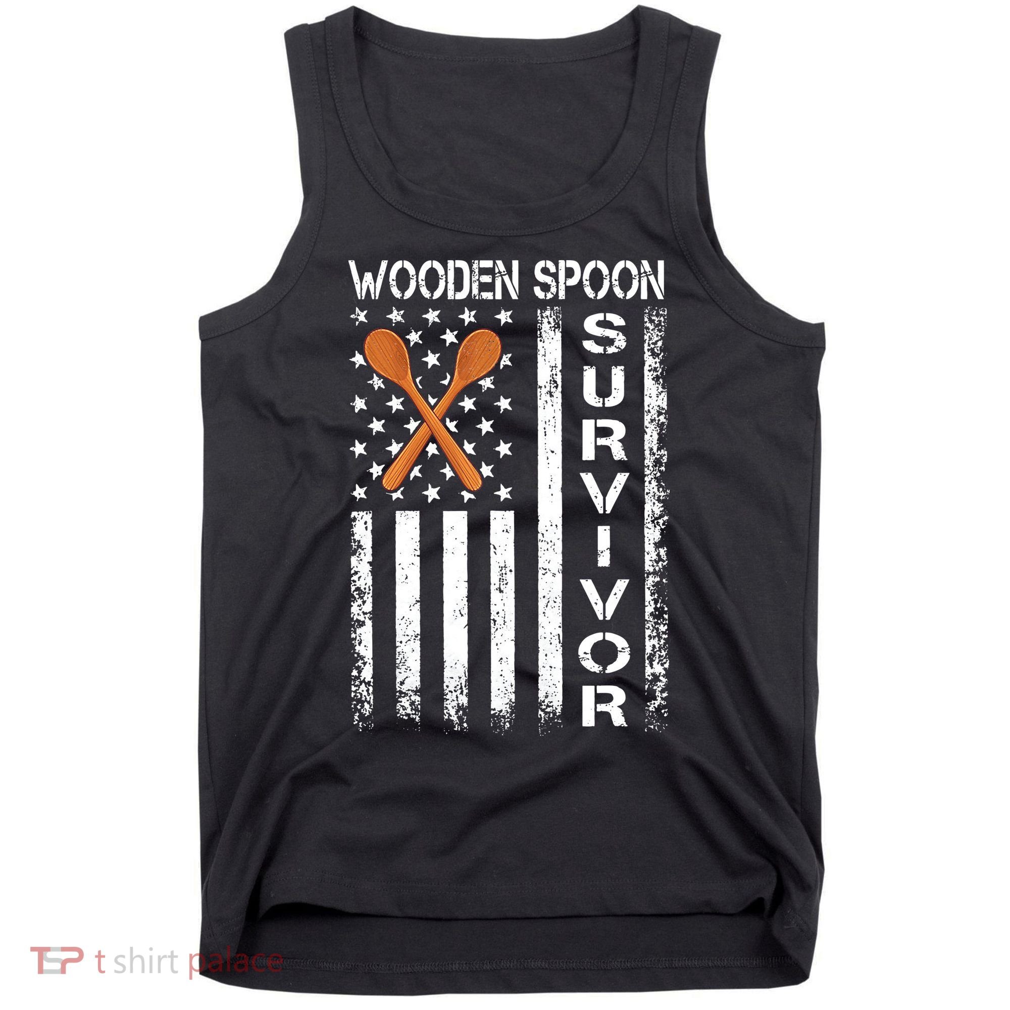 Wooden Spoon Survivor Humor Expression Funny Us Flag Tank Top