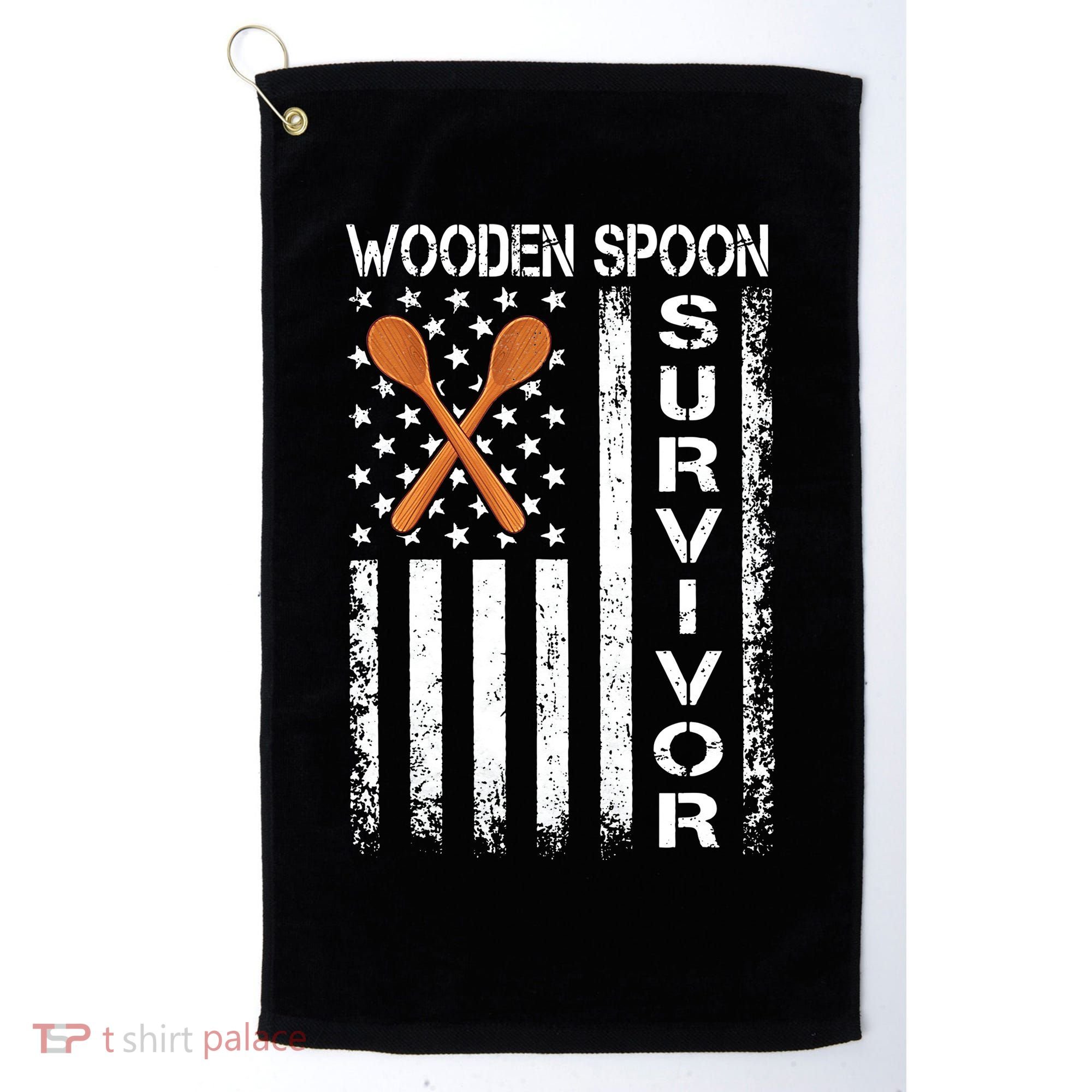Wooden Spoon Survivor Humor Expression Funny Us Flag Golf Towel