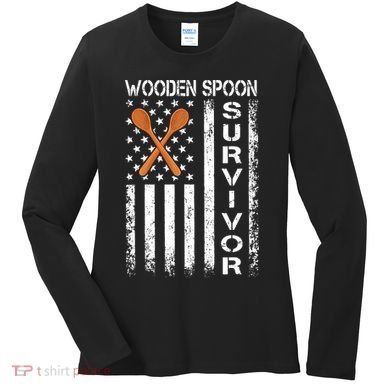 Wooden Spoon Survivor Humor Expression Funny Us Flag Women's Long Sleeve Shirt