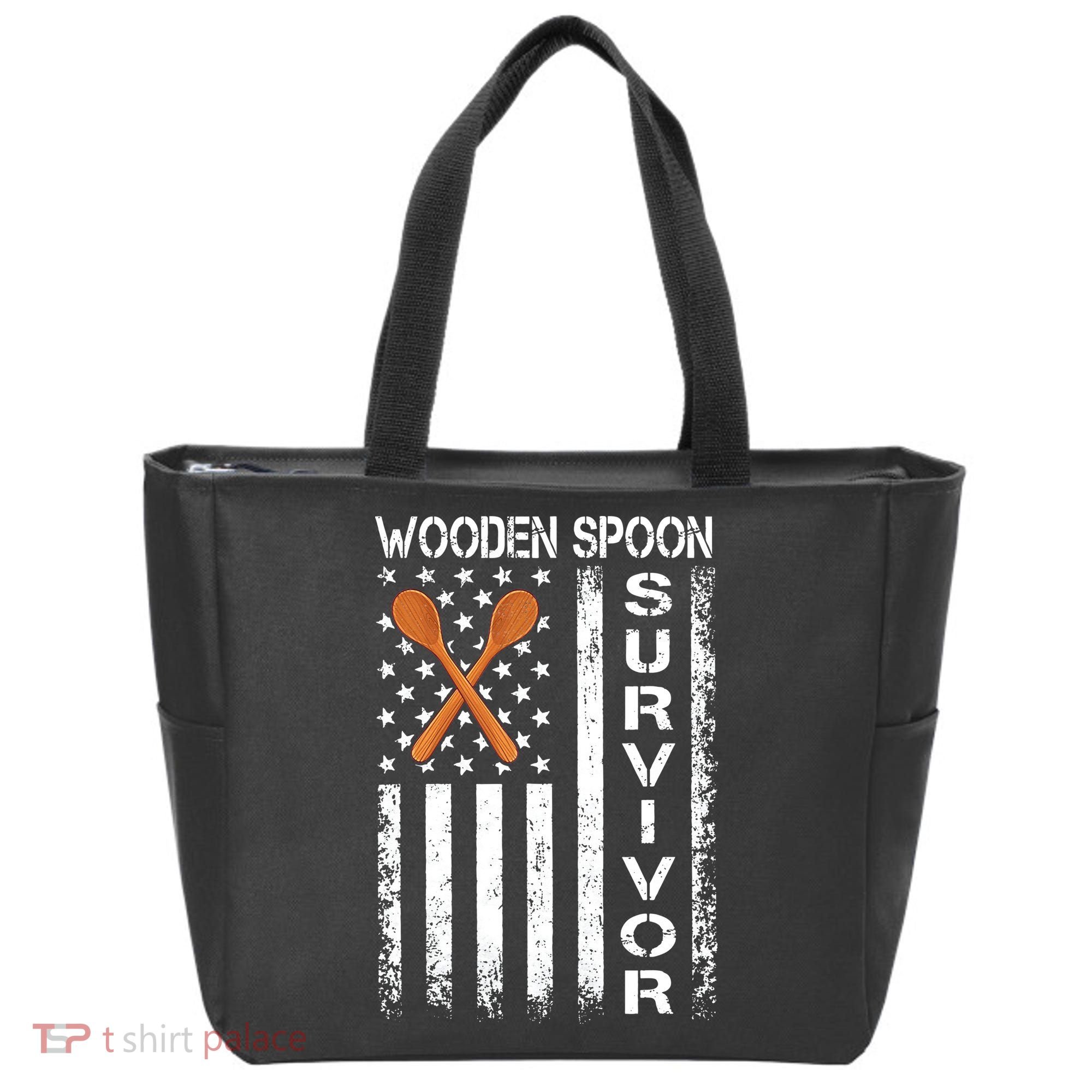 Wooden Spoon Survivor Humor Expression Funny Us Flag Tote Bag