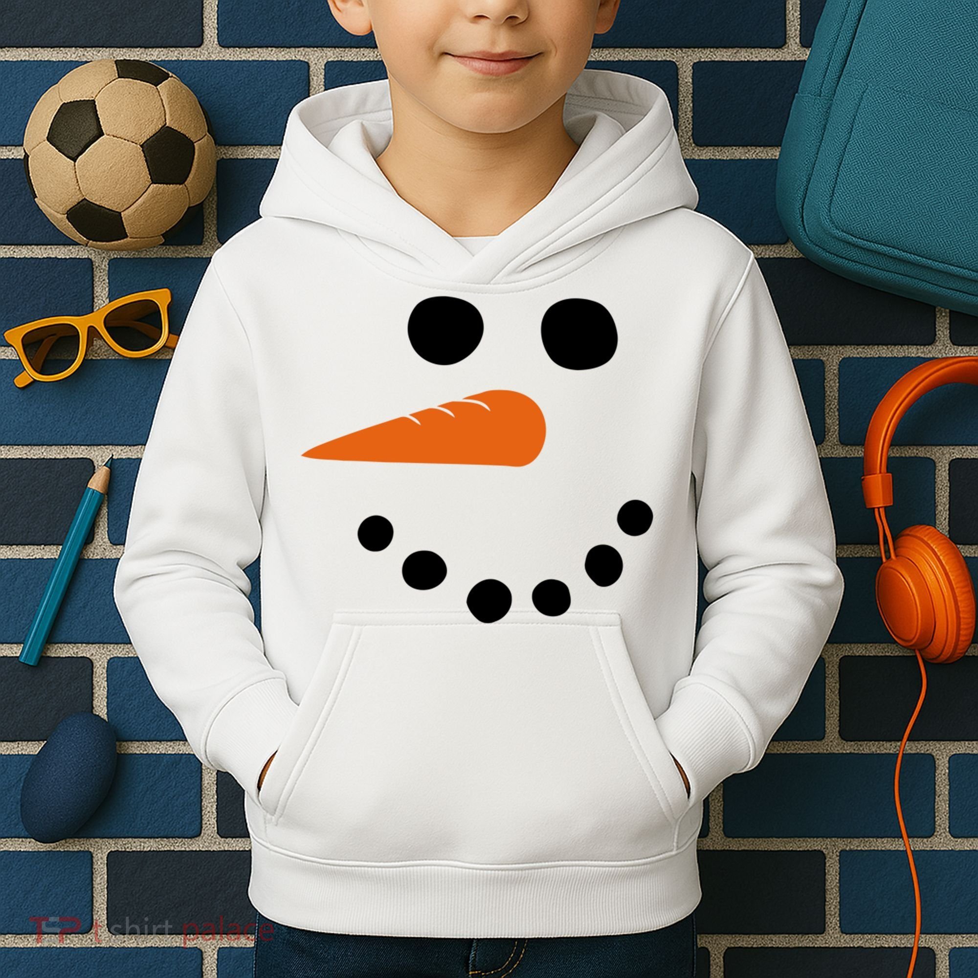 Winter Snowman Snow Face Kids Hoodie