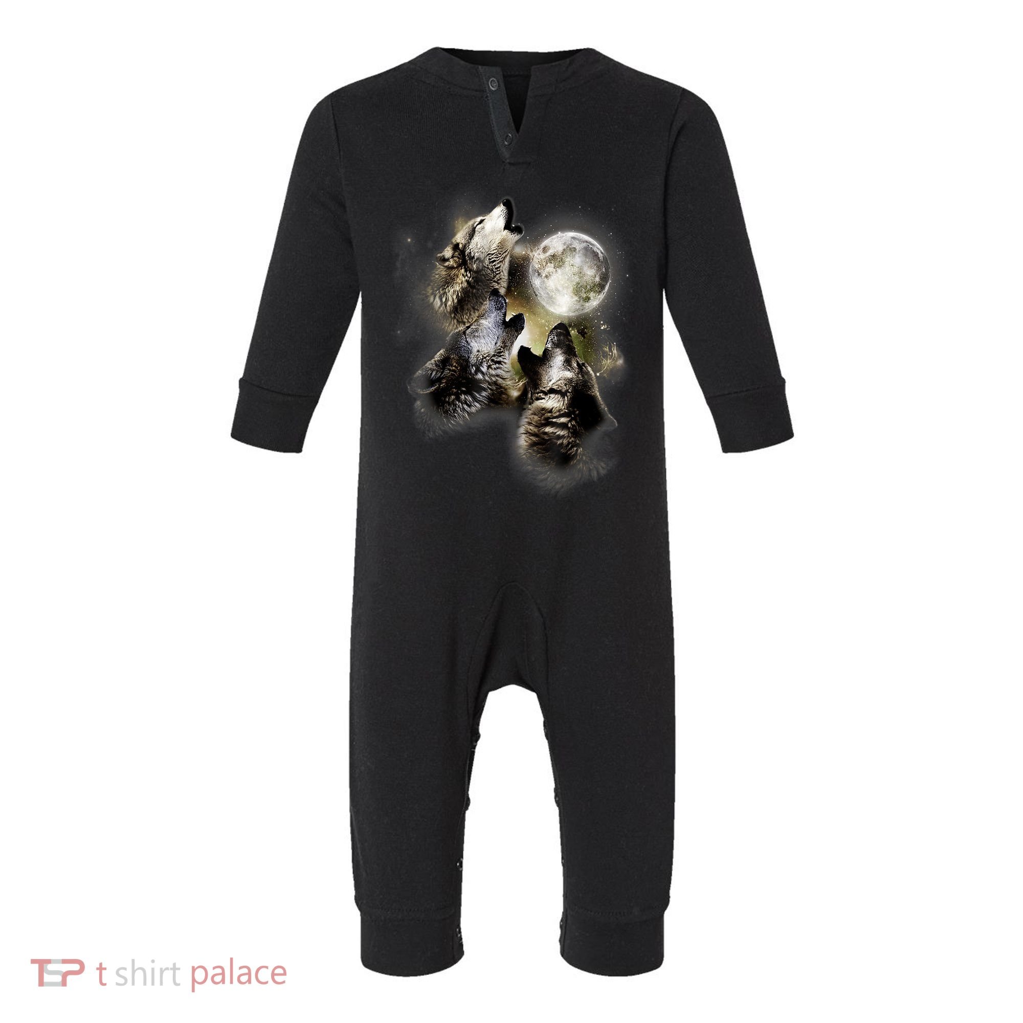 Wolf Shirt Three Wolves Moon Wolf Moon Infant Fleece One Piece