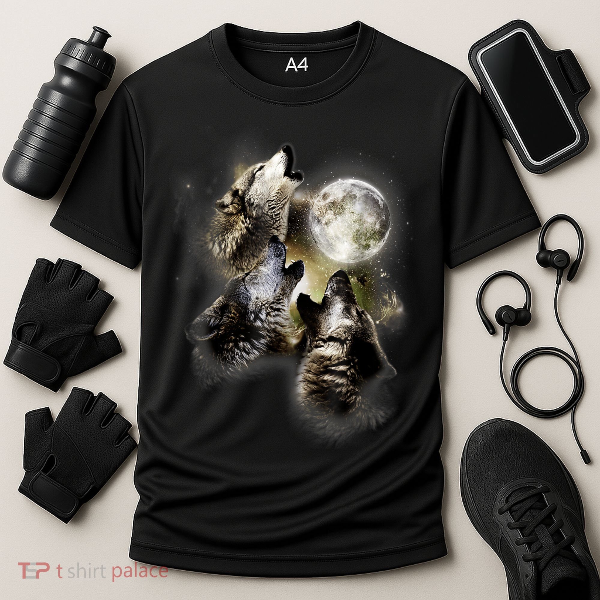 Wolf Shirt Three Wolves Moon Wolf Moon Cooling Performance Crew T-Shirt